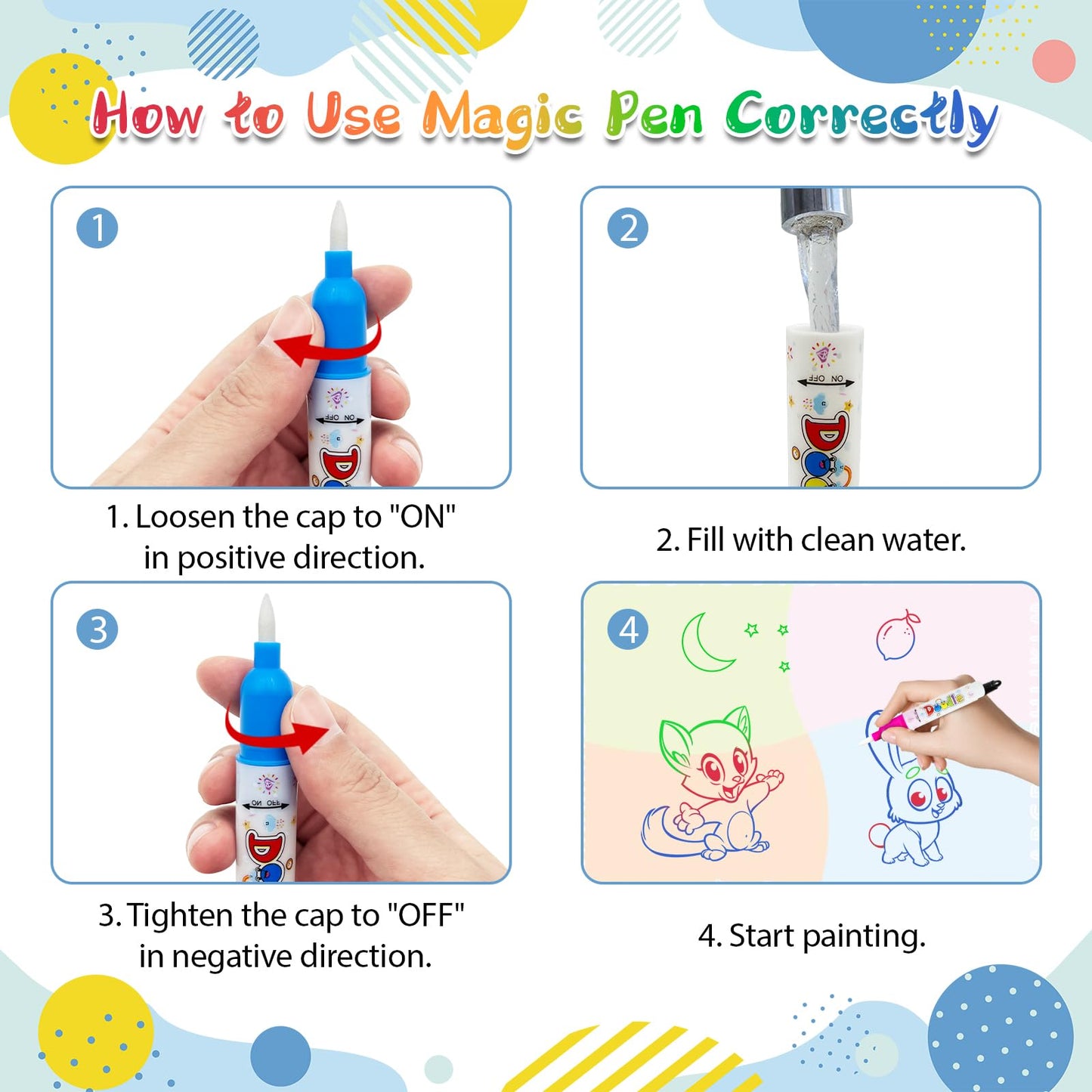 BlissfulBlend Water Doodle Mat Kids Mess Free Coloring Doodle Mat Educational Toys for 3 4 5 6 7 8 Years Old with Magic Pens Educational Toys Toddler Boys Girls Christmas Birthday Holiday Present