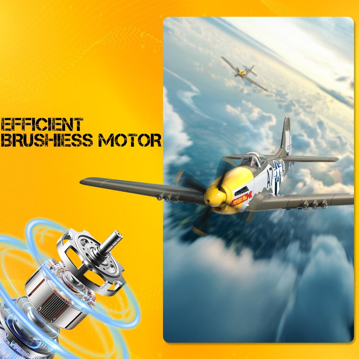 volantexrc Brushless 4CH RC Plane P51D Mustang 500mm Remote Control Airplane Fighter RTF with 6-Axis Gyro, 3 Modes & Aerobatics, 2.4GHz Radio Controlled Aircraft for Beginners & Adults