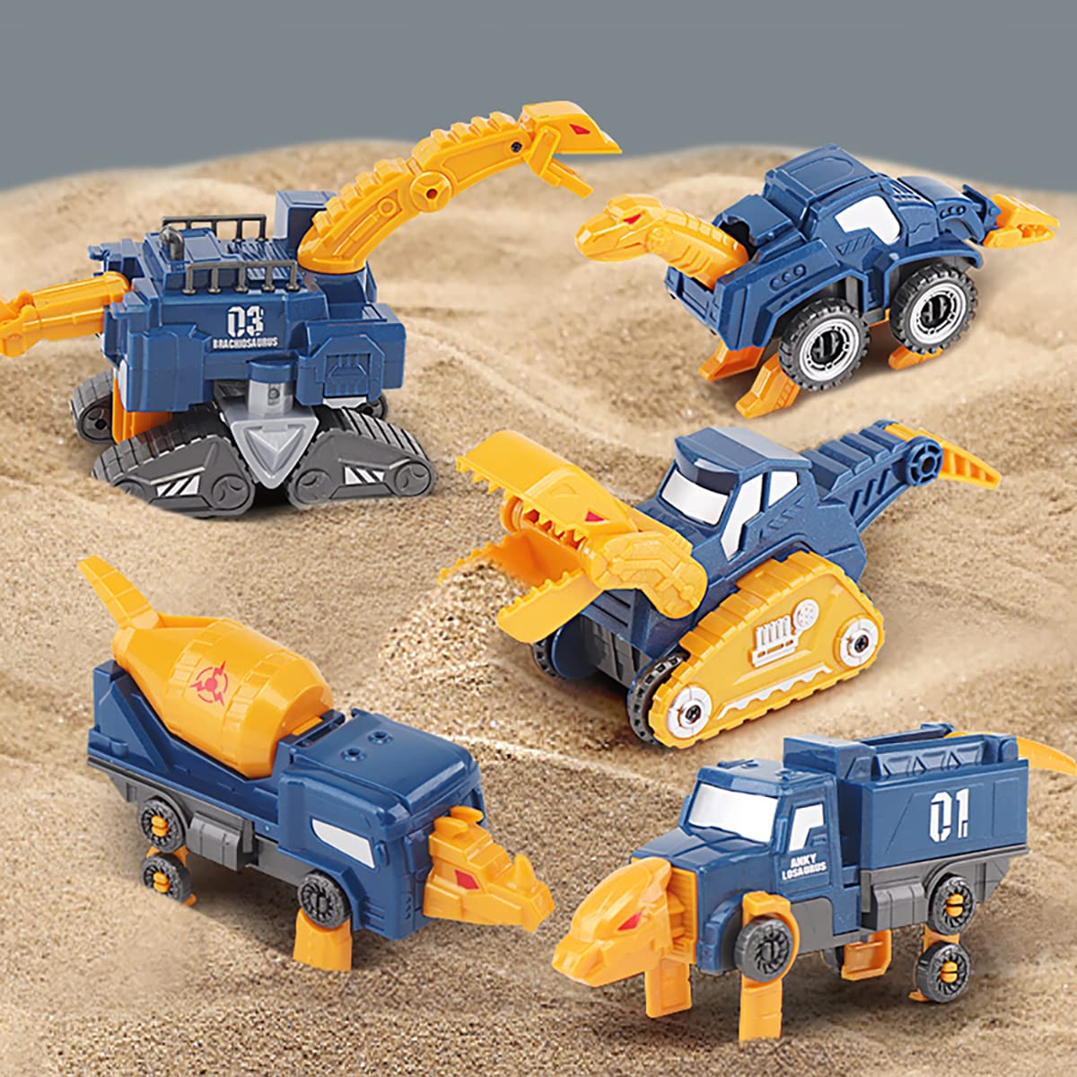 Construction Trucks Toy Dinosaur Vehicles Magnetic Set, 5-in-1 Educational STEM Building Car Kit, Transform to Big Robot, Holiday Present Birthday Gift for Toddler Kid 3 4 5 6 7 Year Old Boys Girls