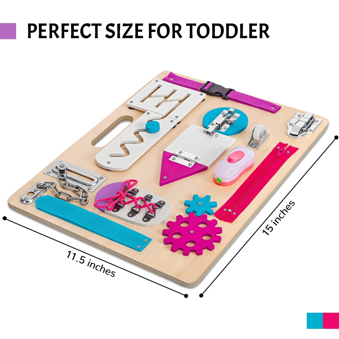 Montessori Busy Board for Toddlers, Wooden Sensory Toys, Kids 1-3 Travel Toy, Preschool Learning Activities for Fine Motor Skills, Basic Life Skills Educational Gifts for 1 2 3 Years Old Girls (Pink)