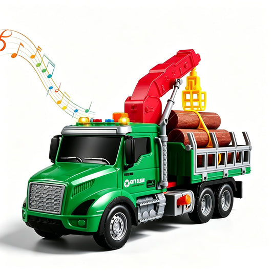 DWIRCTOYS Kids Toys for 3 4 5 6 Year Old Boys,Farm Logging Truck Toy with Loading Crane and 6 Trunks, Lights&Sounds,Friction Powered Truck Kids Birthday Gifts for Boys Girls