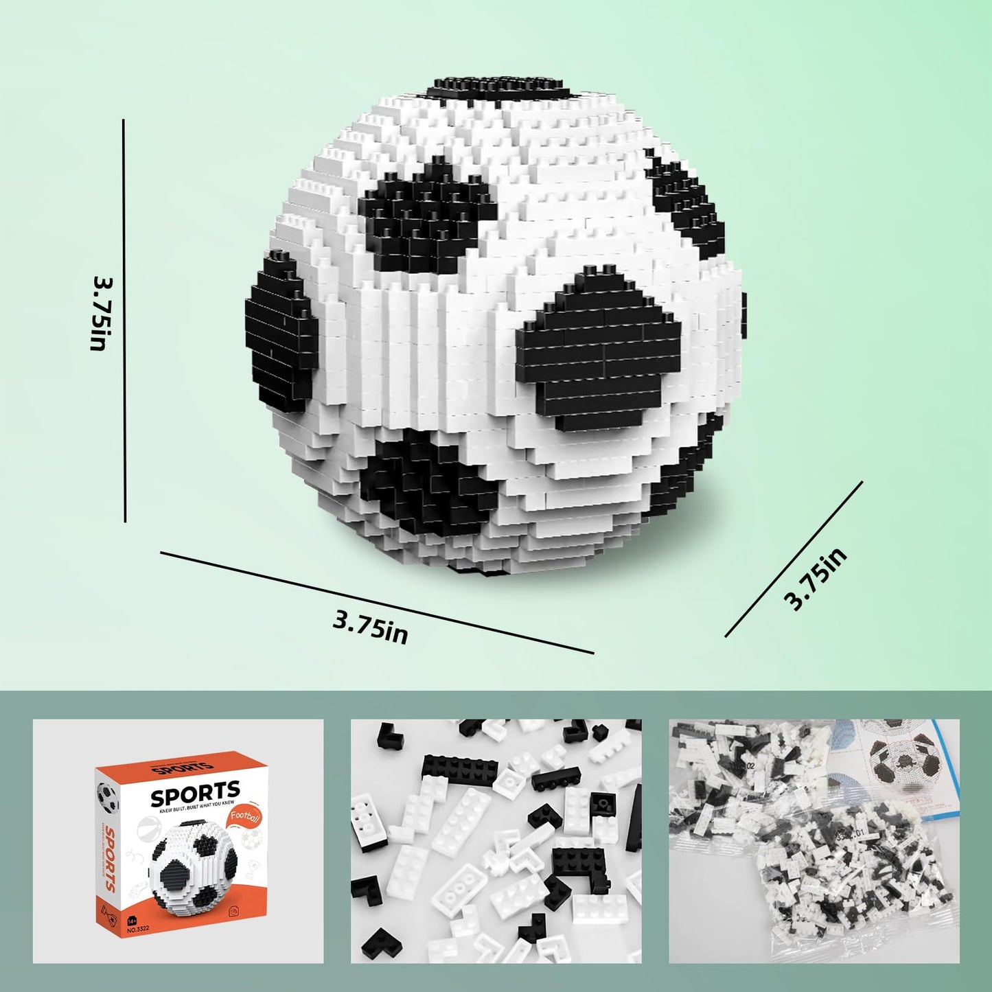 RUVARA Soccer Ball Building Set - Challenging STEM Educational Micro Bricks Toy Office Home Sports Decor, Birthday Gift for Adults Teens (850PCS)