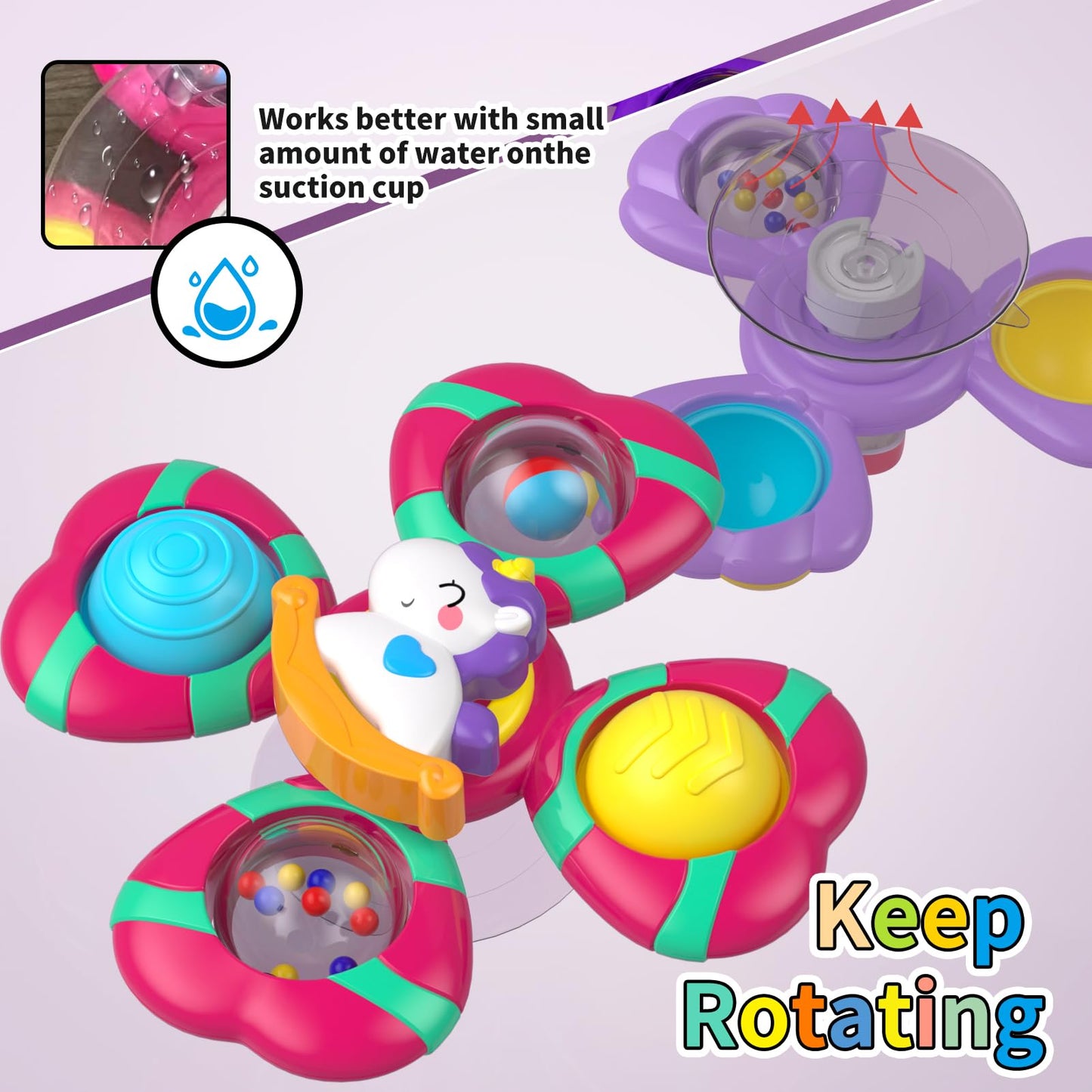 Usrela 4Pcs Suction Cup Rotating Toys for 1 Year Old Boy Girl, Bath Toys for Baby 12 18 Months, 1 2 Year Old Boy Birthday Gift, Sensory Toy for Toddler 1-3