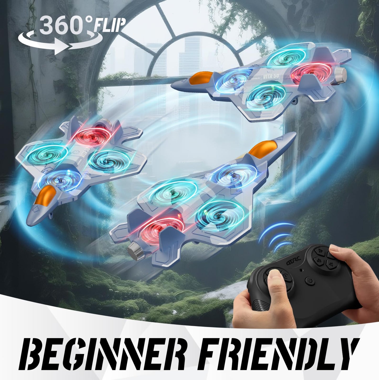 Tubokoro RC Planes for Kids Adults, V50 Foam Remote Control Airplane Jet Helicopter Drone Toys for Kids Adults 8-12 12-16, Remote Control Plane Airplane Toys with Led Lights, 360° Flip Stunt Rotation