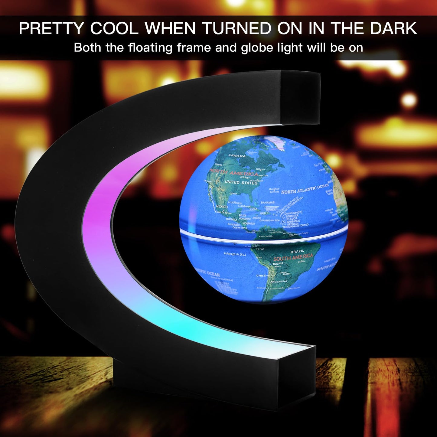 Gresus Upgraded Magnetic Levitation Floating Globe with C Shape Base, Floating World Map Globe with LED Lights, Great Fathers Students Business Boyfriend Birthday Gift for Home Desk Decoration ( will light up)