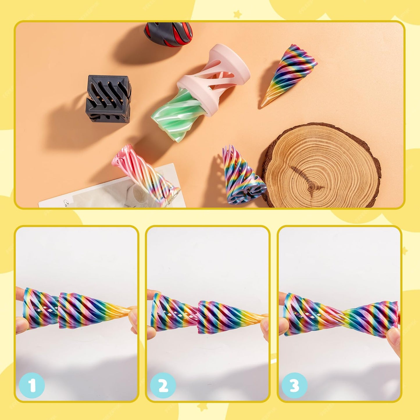 5 Pack Spiral Cone Cylinder Cube Fidget Toys 3D Printed Relief Fidget Impossible passthrough Impossible Cone,Birthday for Adults & Kids