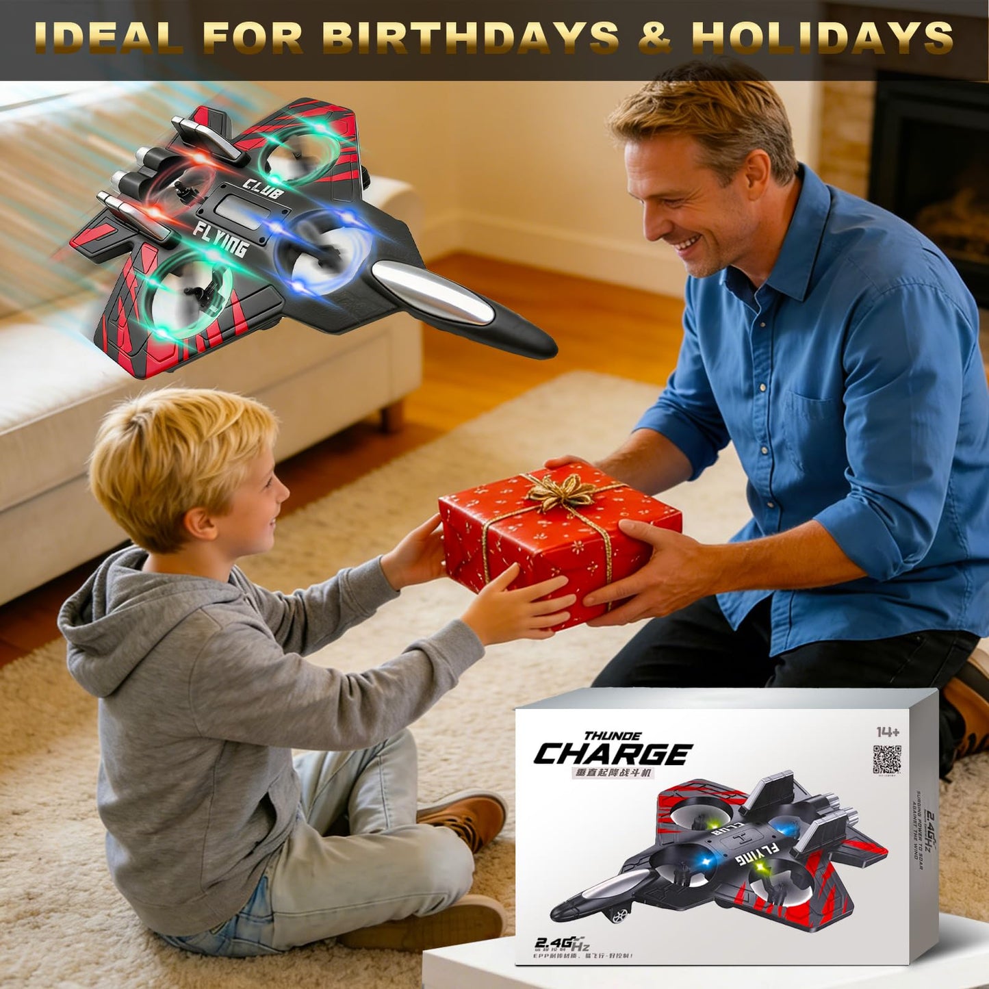 Foam RC Airplane for Kids & Adults, Easy to Fly Remote Control Fighter Jet with LED Lights, 360° Flip Stunt RC Plane, Durable EPP Foam, 2 Batteries, Outdoor Airplane Toy Gift for Boys Ages 8-16