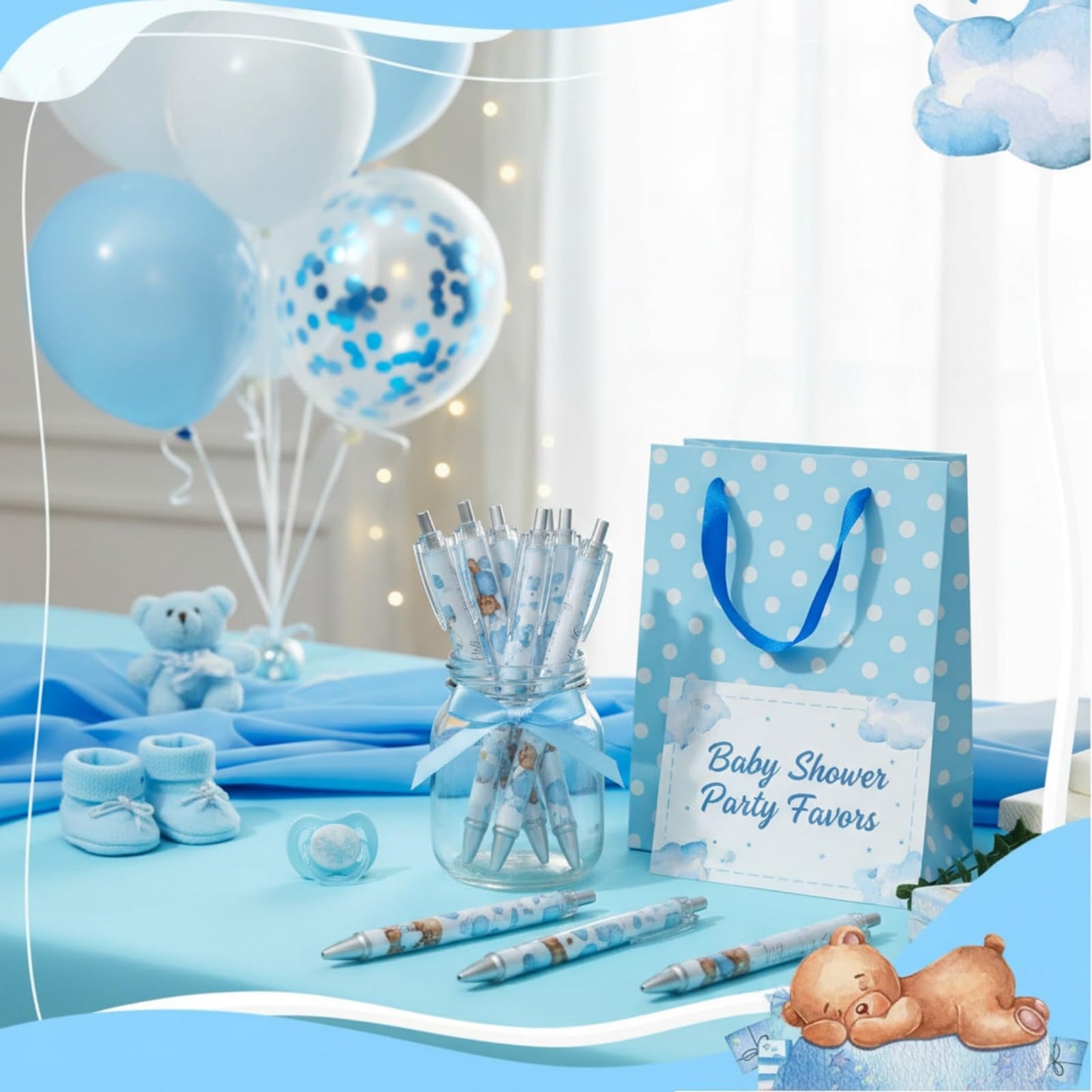 Chuangdi 48 Pcs Baby Shower Pens, Bulk Party Favors for Guests, Retractable Ballpoint Pens Black Ink, Baby Shower Gifts & Game Prizes(Cute Bear)