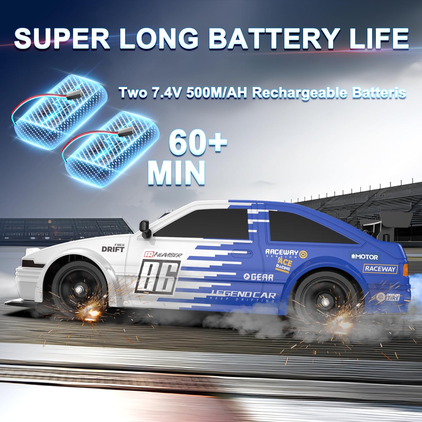 Desdoni RC Drift Car Remote Control Car 2.4ghz 1/16 Scale 4WD High Speed RC Cars Vehicle with LED Lights Two Batteries and Drifting Tire Racing Sport Toy for Adults Boys Girls Kids Gift