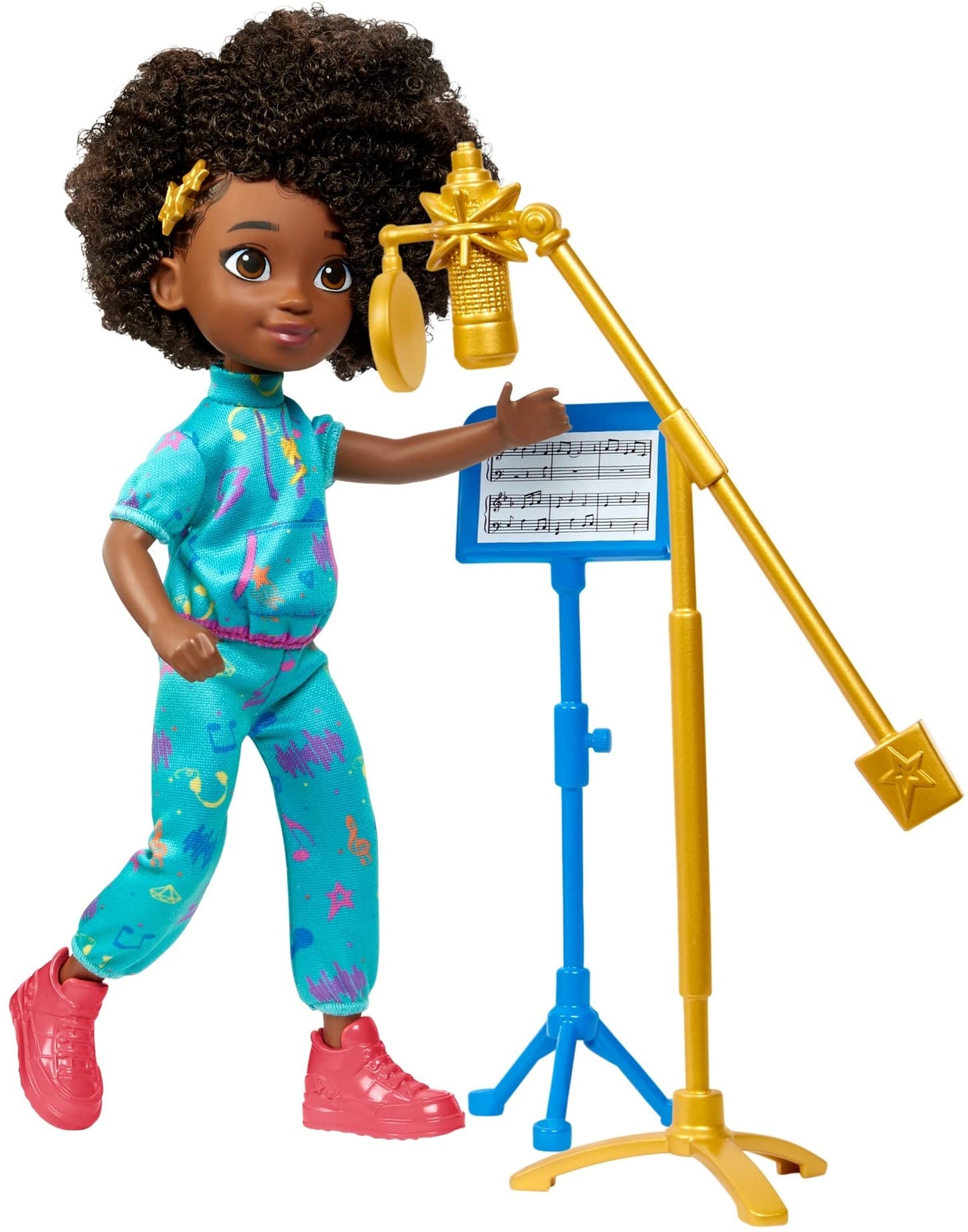 Mattel Karma’s World Making Rhymes Recording Studio 13-Piece Playset with Karma Doll (8.7-inch), Mixing Booth, Guitar, Collectible Record & More