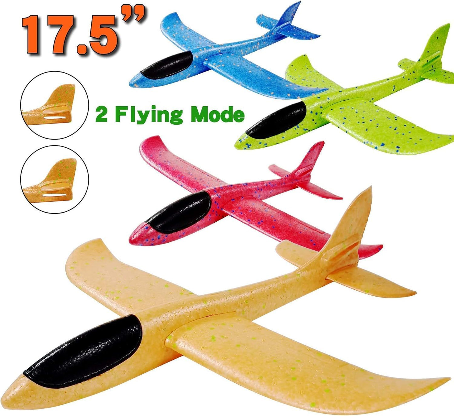 Vyndicca 6-Pack Airplane Toys, 17.5" Large Throwing Foam Plane - 2 Flight Modes, Outdoor Sports Birthday Party Favors, Gifts for 3-7 Year Olds
