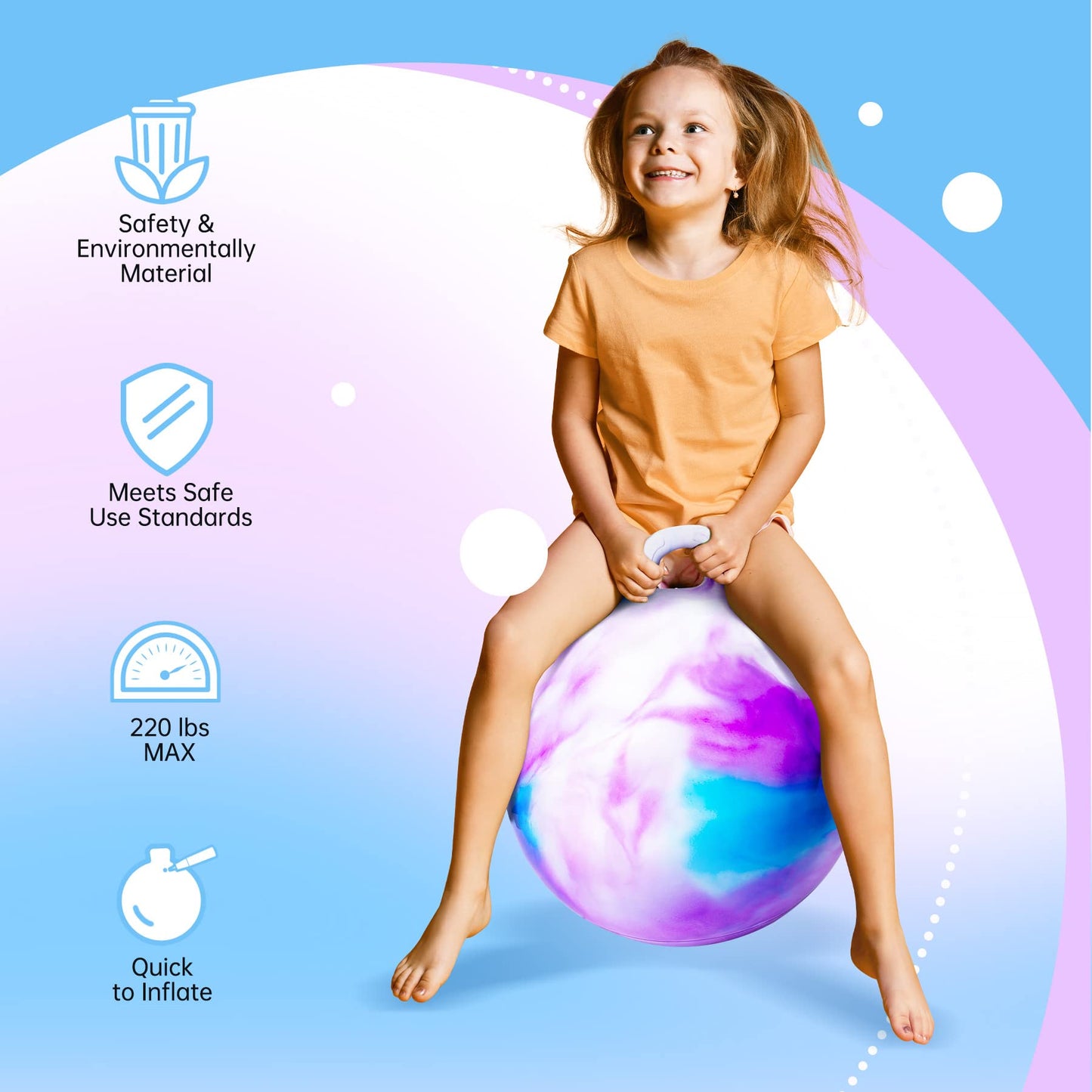 ZOOJOY Hopper Ball, Hopping Toys for Kids, 22 inch Bouncy Ball with Handle for Boys Girls Aged 10+, Inflatable Clouds Bounce Hopper Toy with Pump