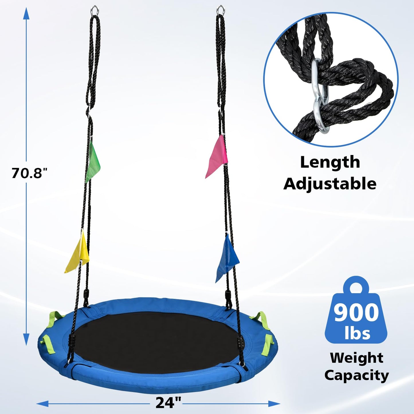 Tree Swing, Saucer Flying Swing 24 Inch for Kids, 900lbs Weight Capacity, with Adjustable Hanging Straps, for Backyard and Outdoor Playground, Gifts for Kids, Blue