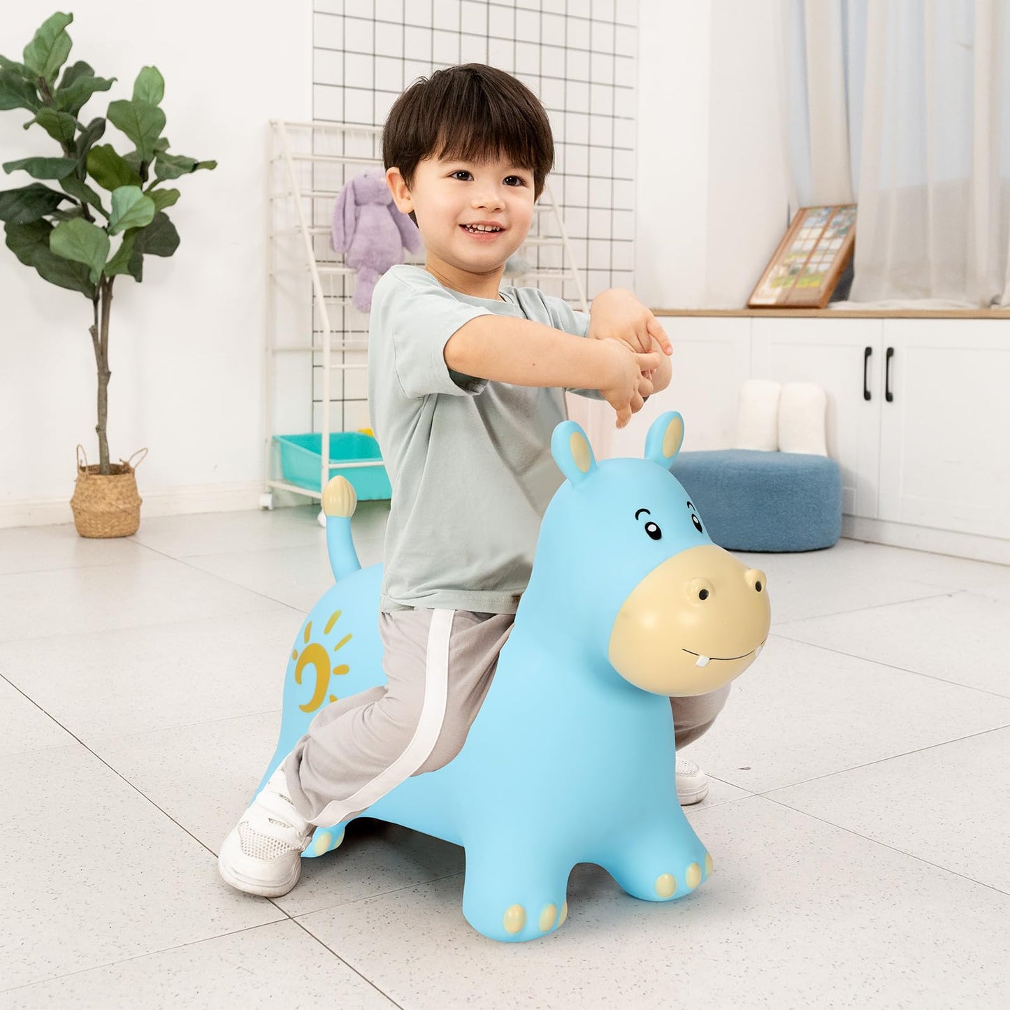 INPANY Bouncy Horse, Hippo Hopper Toys, Toddlers Bouncing Animals Toys, Inflatable Hopping Horse Buddies, Kid Ride on Rubber Bouncer, Indoor Outdoor Birthday Gifts Toy for 2 3 4 Year Old Girls Boys