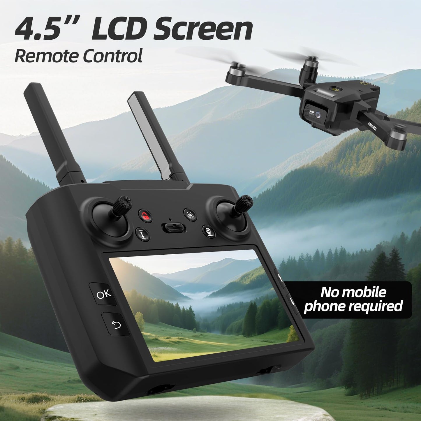 GPS Drone with EIS 1080P Camera, 4.5" FPV Screen, 5GHz Transmission Foldable Drone with Brushless Motor, Auto Return Follow Me & 32G SD Card, Gesture Control, Al Track&Orbit Mode for Adults/Kids/Beginners