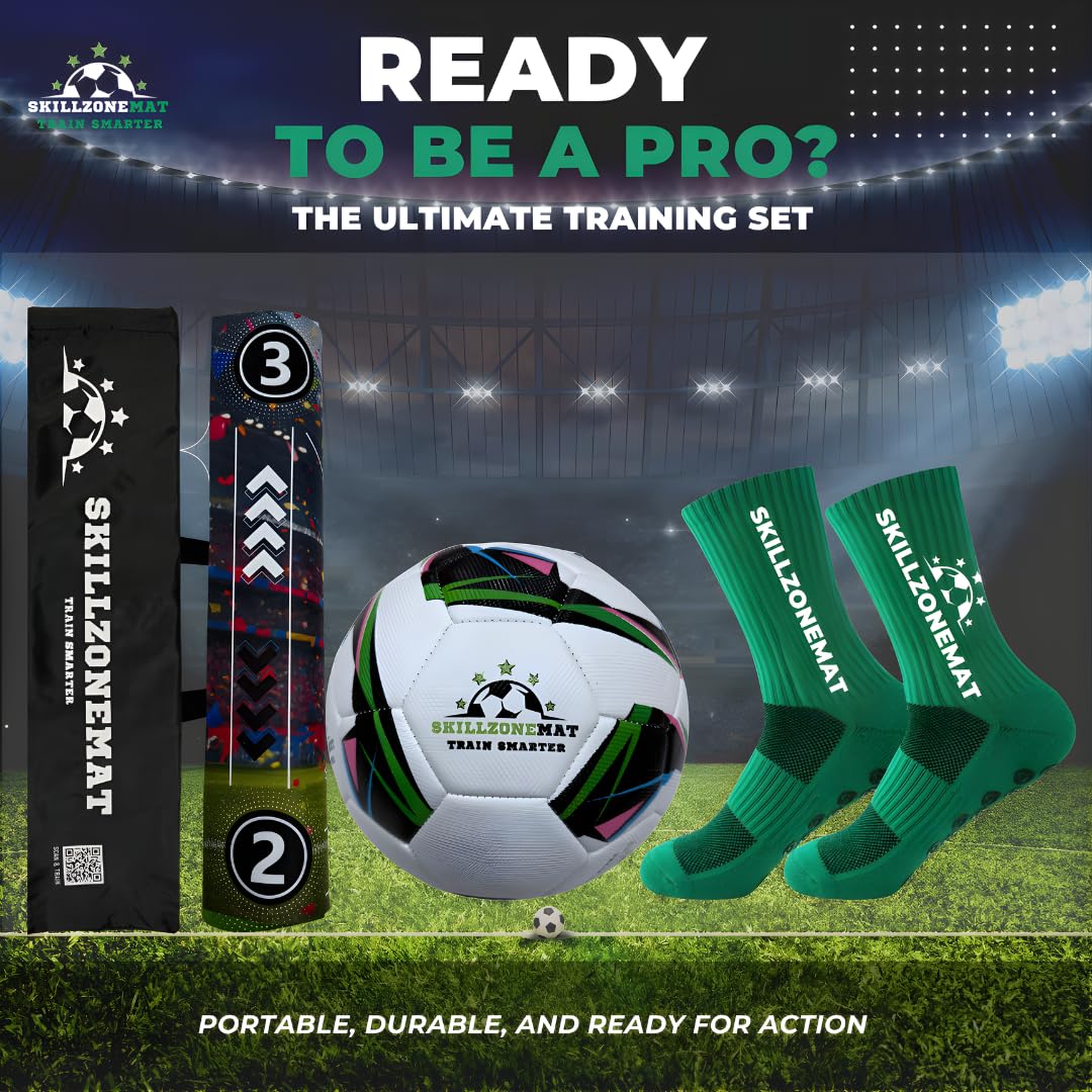 SkillZone Soccer Training Mat – Soccer Dribbling & Footwork Trainer with SkillZone Interactive Training Hub | Soccer Skills & Ball Control Practice for Kids & Teens | Indoor & Outdoor Agility & Coordination Training System (World Champions 2026 - Match Ki