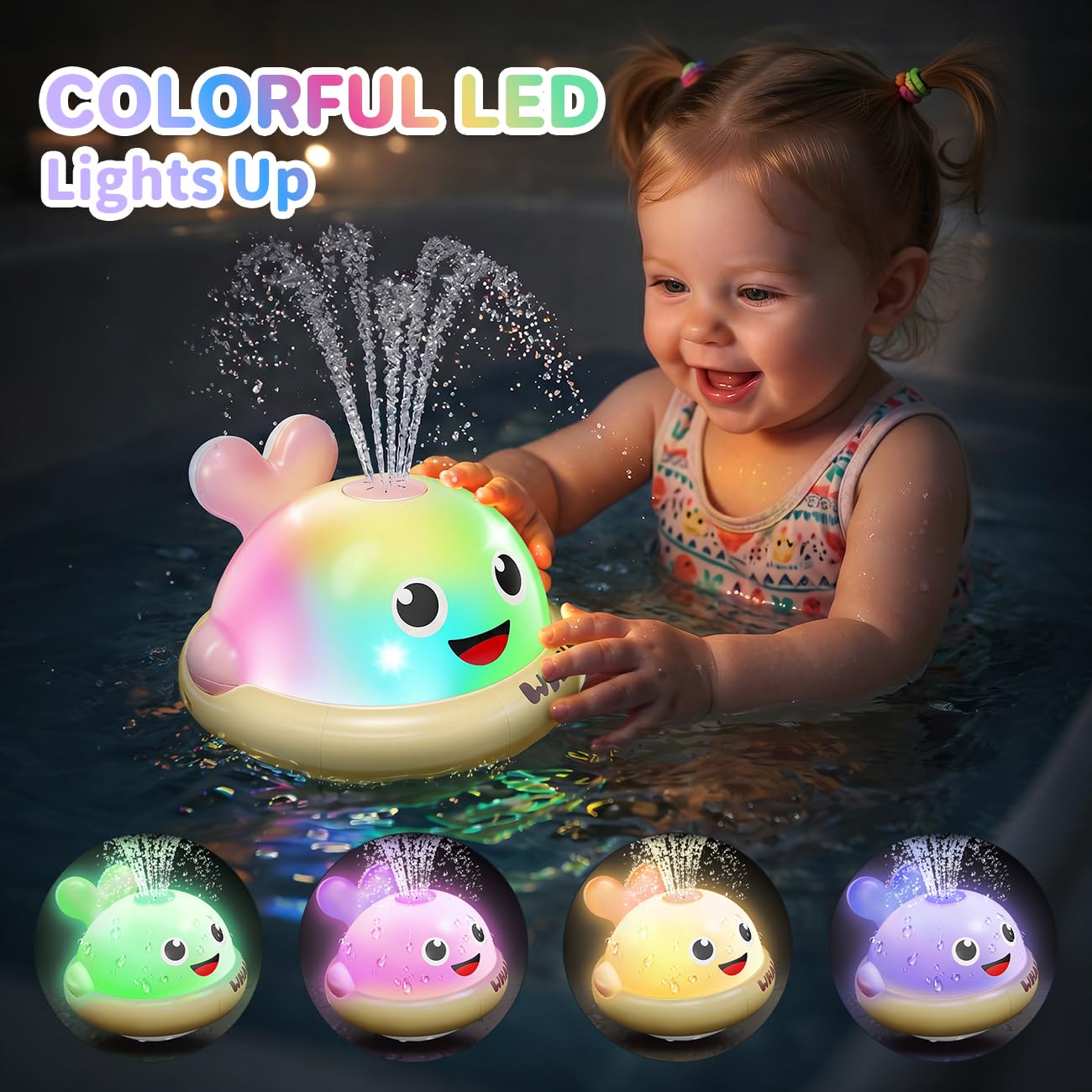 Baby Bath Toys, Light Up Rechargeable Whale Bath Toy Sprinkler for Kids 1-3, Toddler Outdoor Pool Water Table Bathtub Toys for Girl & Boy 6-12-18 Months, Birthday Gifts for Girls 1 2 3 Year Old