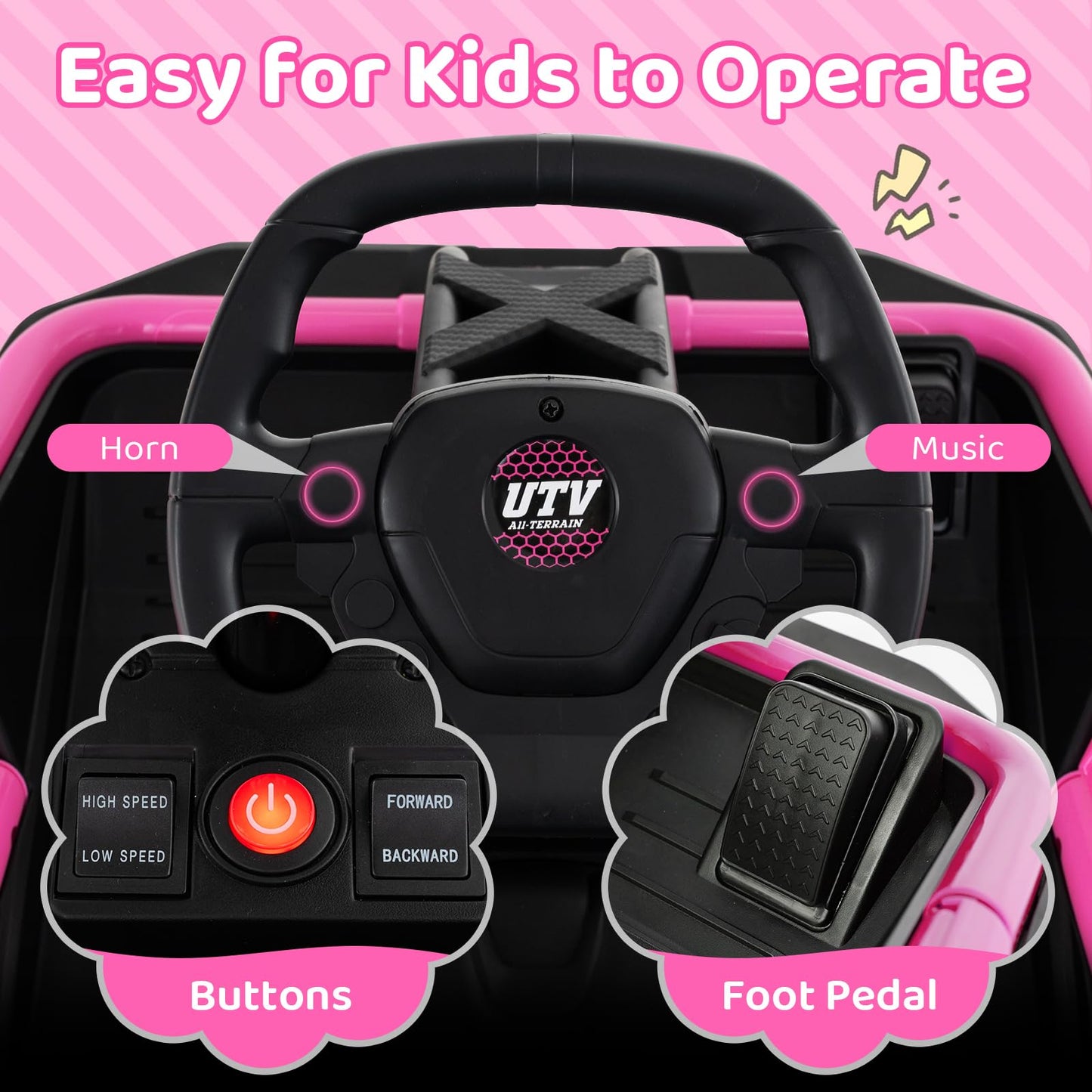 Costzon Electric Go Kart for Big Kids, 12V Ride on Race Toy Car w/Remote Control, LED Lights, 3 Speeds, 16" Wide Seat, Shock Absorbers, Horn & Music, Racing Kids Electric Kart for Boys & Girls (Pink)