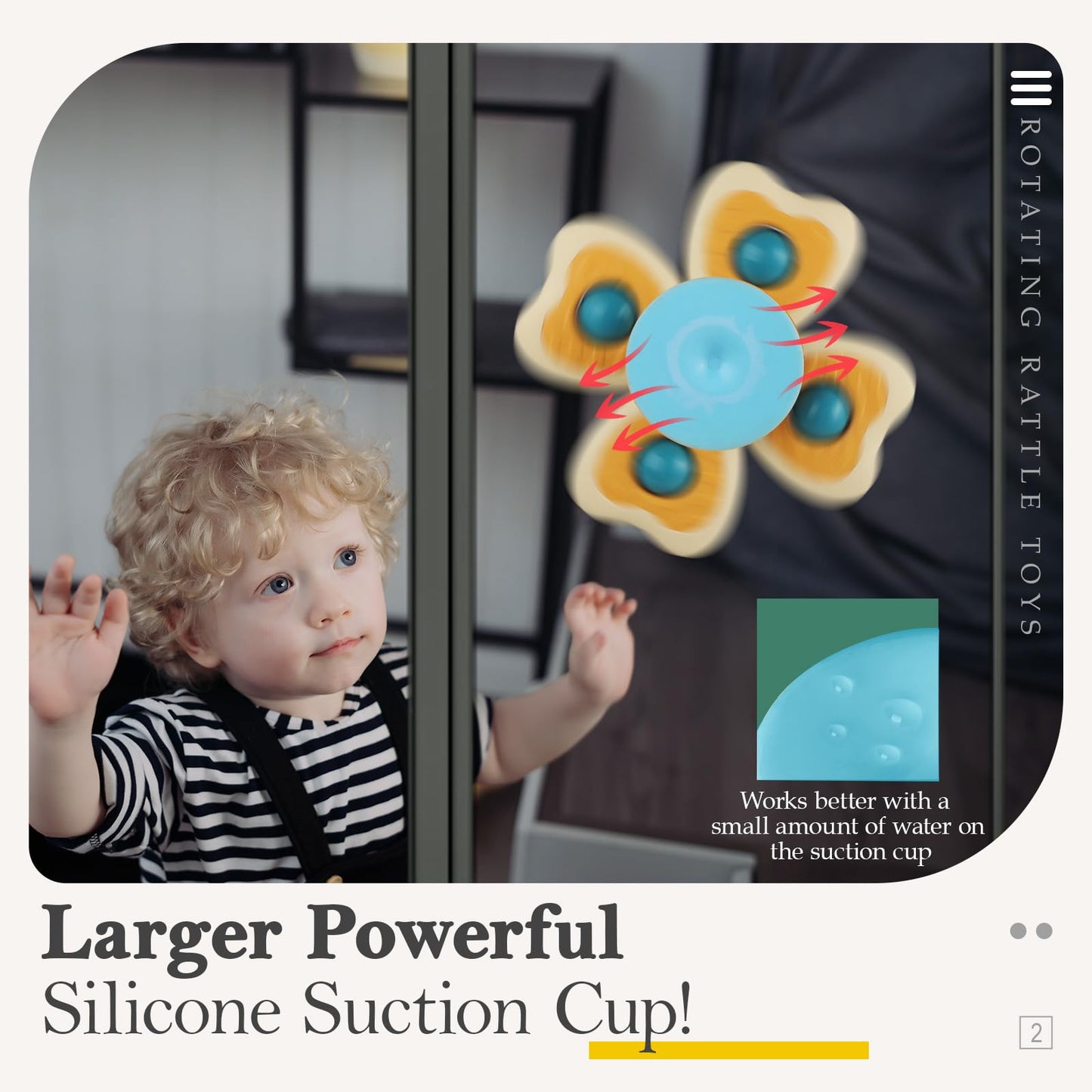 ALASOU 6 PCS Suction Cup Rotating Toys(3 Bee+3 Panda) for Infant and Toddlers