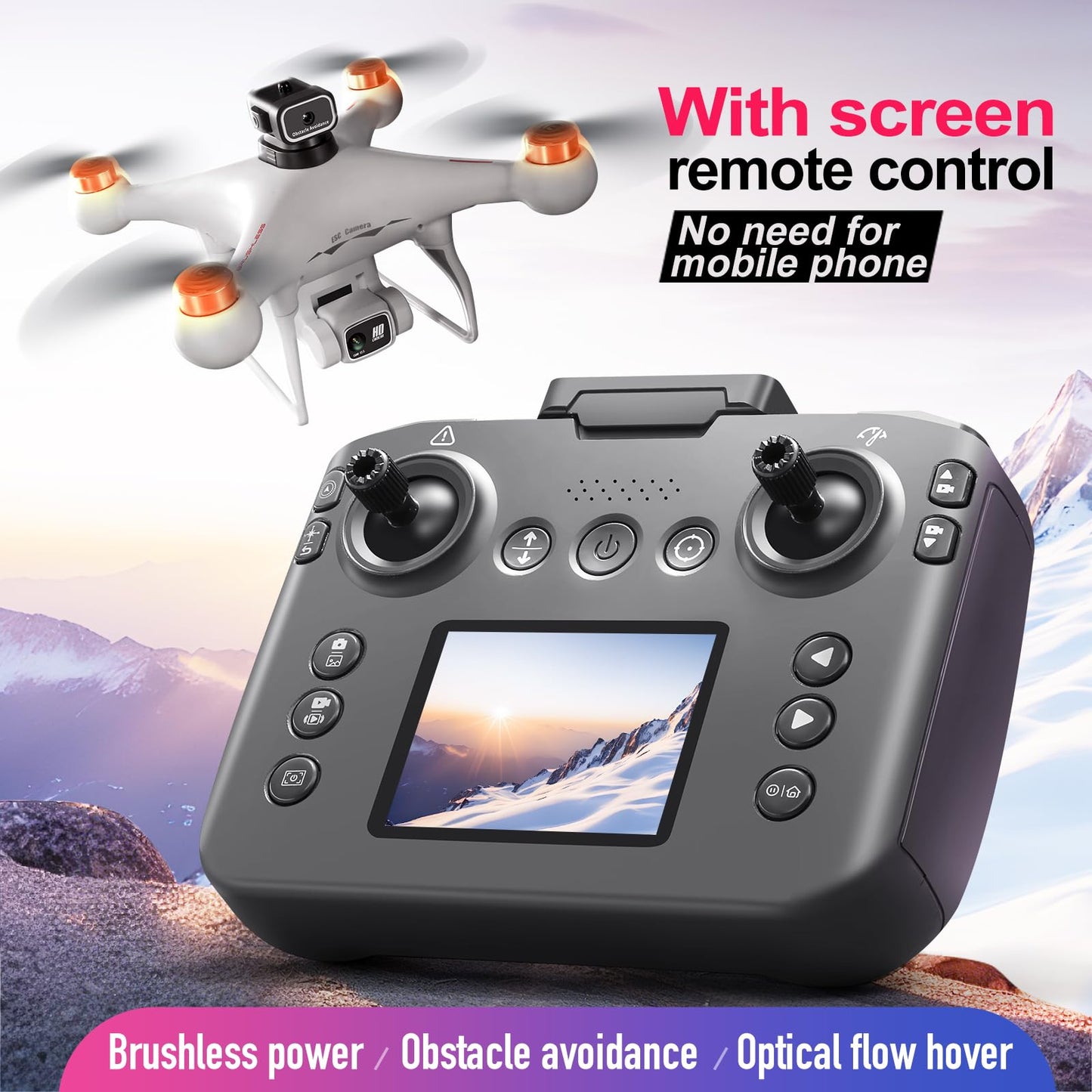 Hobby Drone with Screen Display Remote Control, 1080P Dual Camera, Speed Adjustment, Altitude Hold, One-Key Takeoff, 3D Flips, 2 Batteries, Hovering, Brushless Motor, APP Control, Plane Copter, LED Lights, Adult Beginners FPV Quadcopter Airplane Helicopte