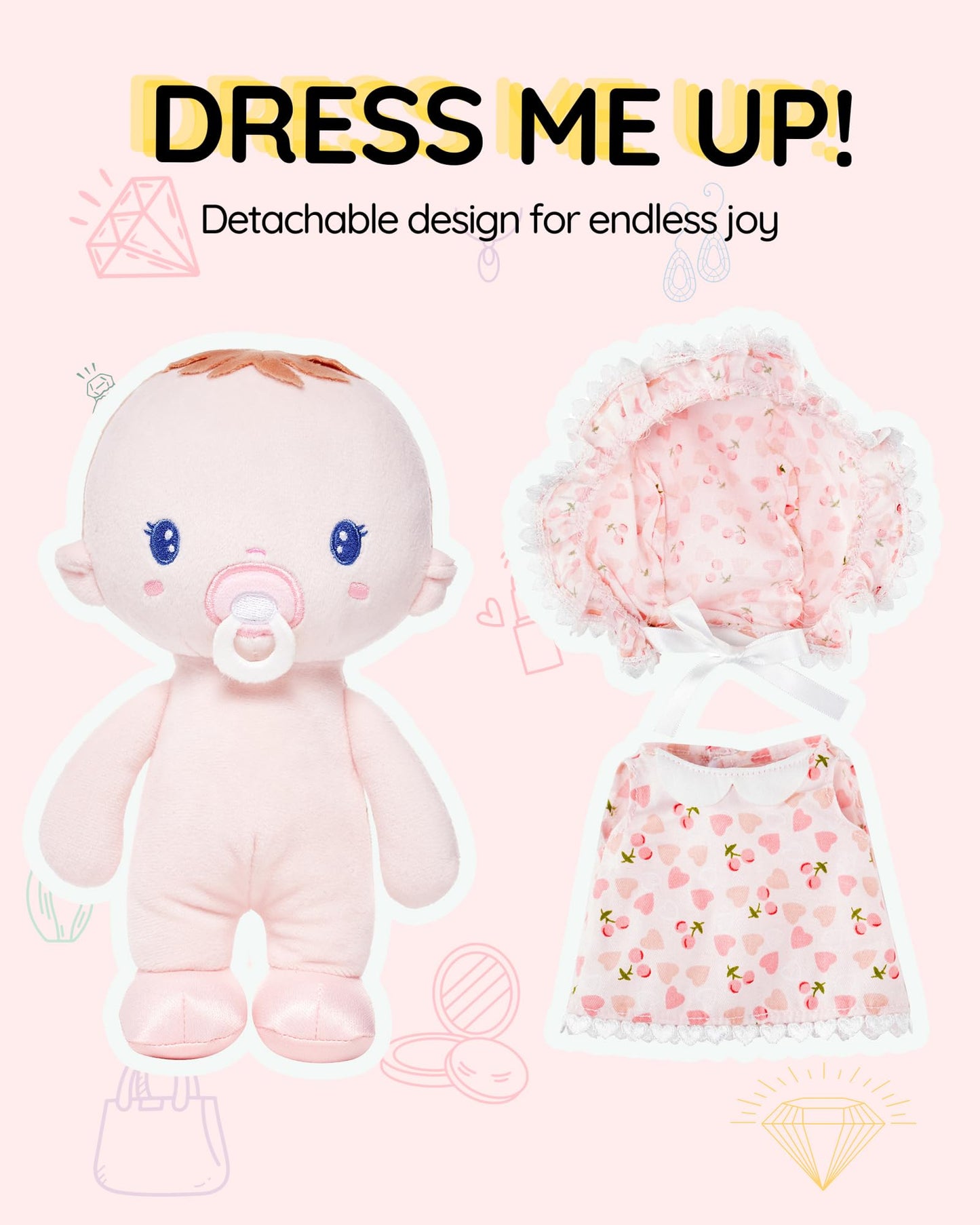 LeyaDoll Soft Baby Doll Toys (9''), My First Baby Rag Doll for 1 Year-Old Girl Birthday Gift, Christmas Plush Toys Gift for Toddler Kids Infants-Cherry Baby