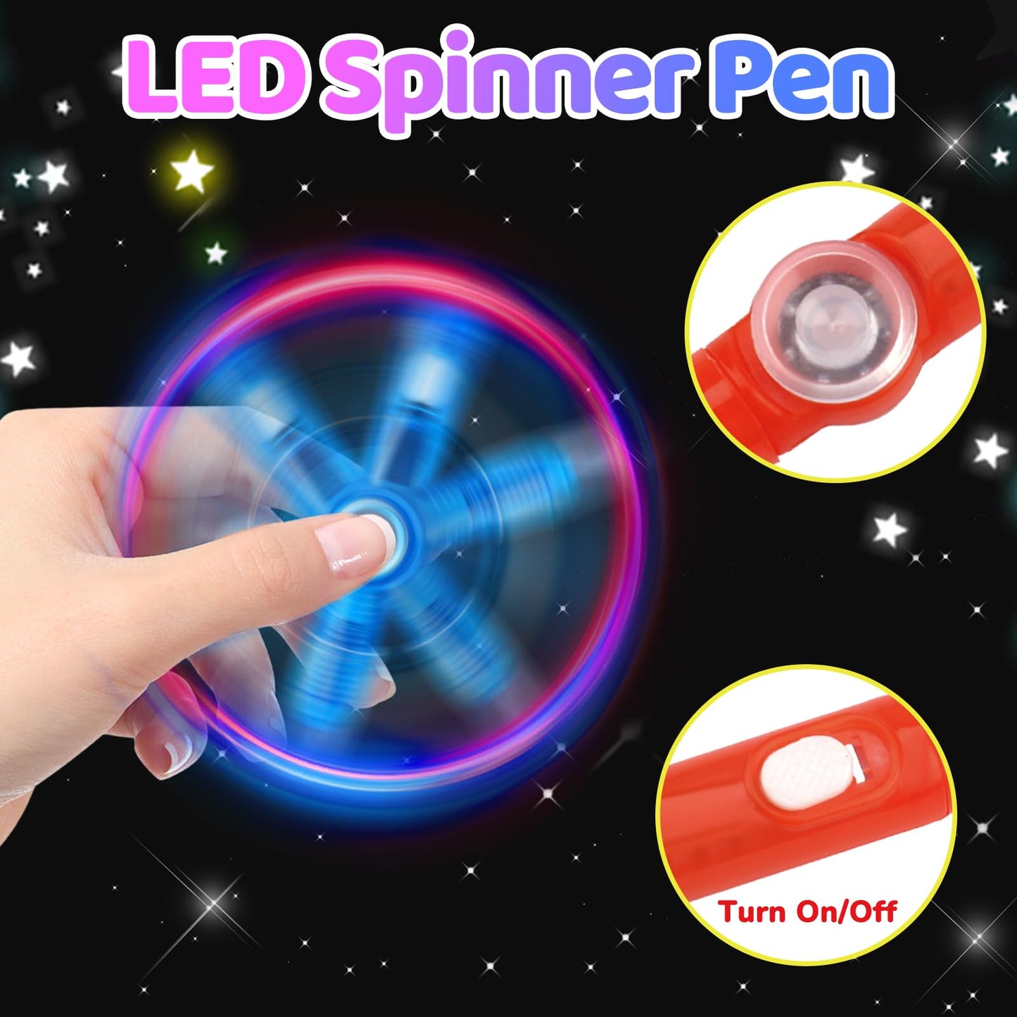 Thremhoo 24PCS Glow Fidget Spinner Pens Light Up Party Favors Treat Goodie Bags Stuffers Classroom Bulk Toys for Kids Prizes Toddlers Spinning Pens Boys Girls Birthday Students End Of The Years Gifts