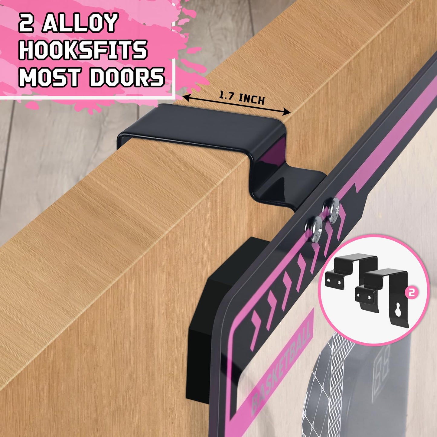 Basketball Hoop Indoor Kids Girls Pink - Mini Over The Door Basketball Hoops with Electronic Scoreboard Toys & 3 Balls, Unicorn Birthday Gifts Age 5 6 7 8 9 10 11 12 Year Old Girls