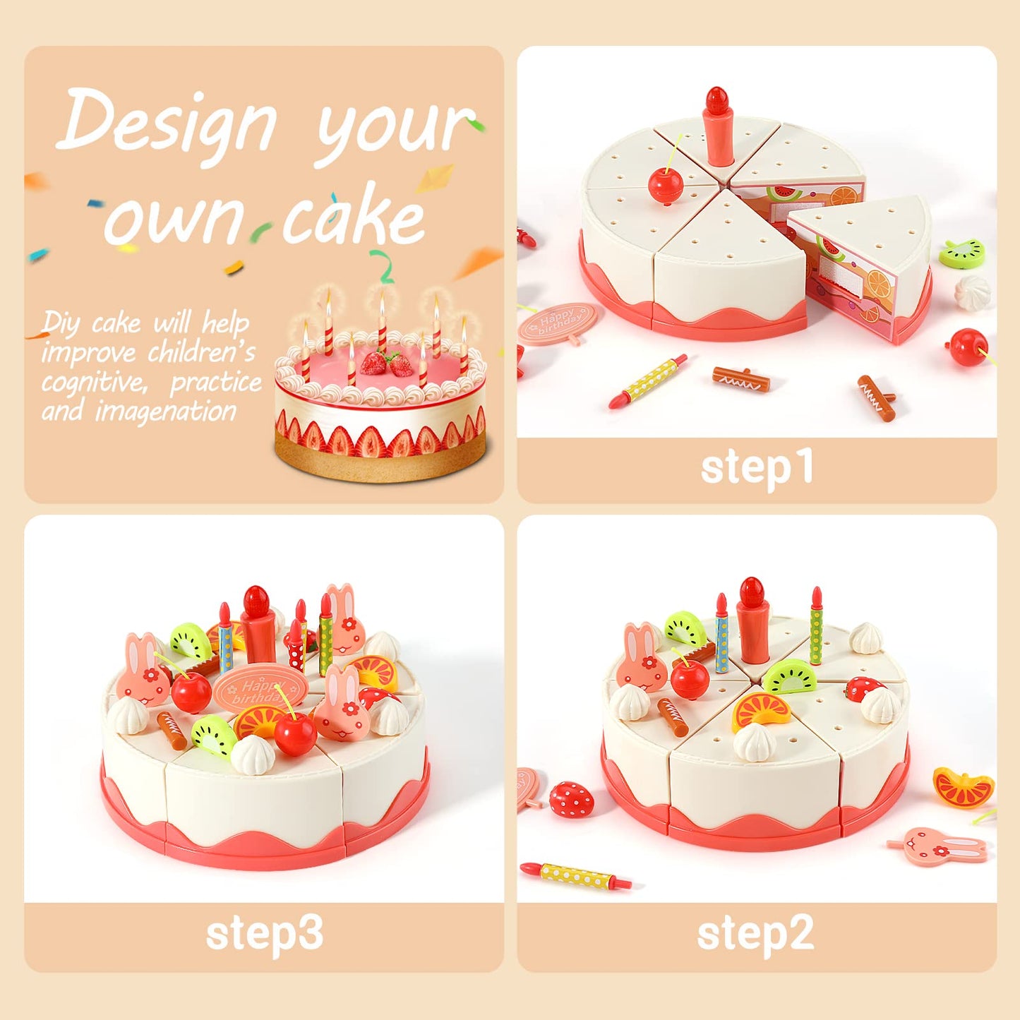 82 PCS Birthday Cake Food Play Set - Food Toy Pretend Cutting Play Cake Desserts Ice Cream and Donuts Food Toys - Birthday Gifts Toy Set for Boys Kids Girls