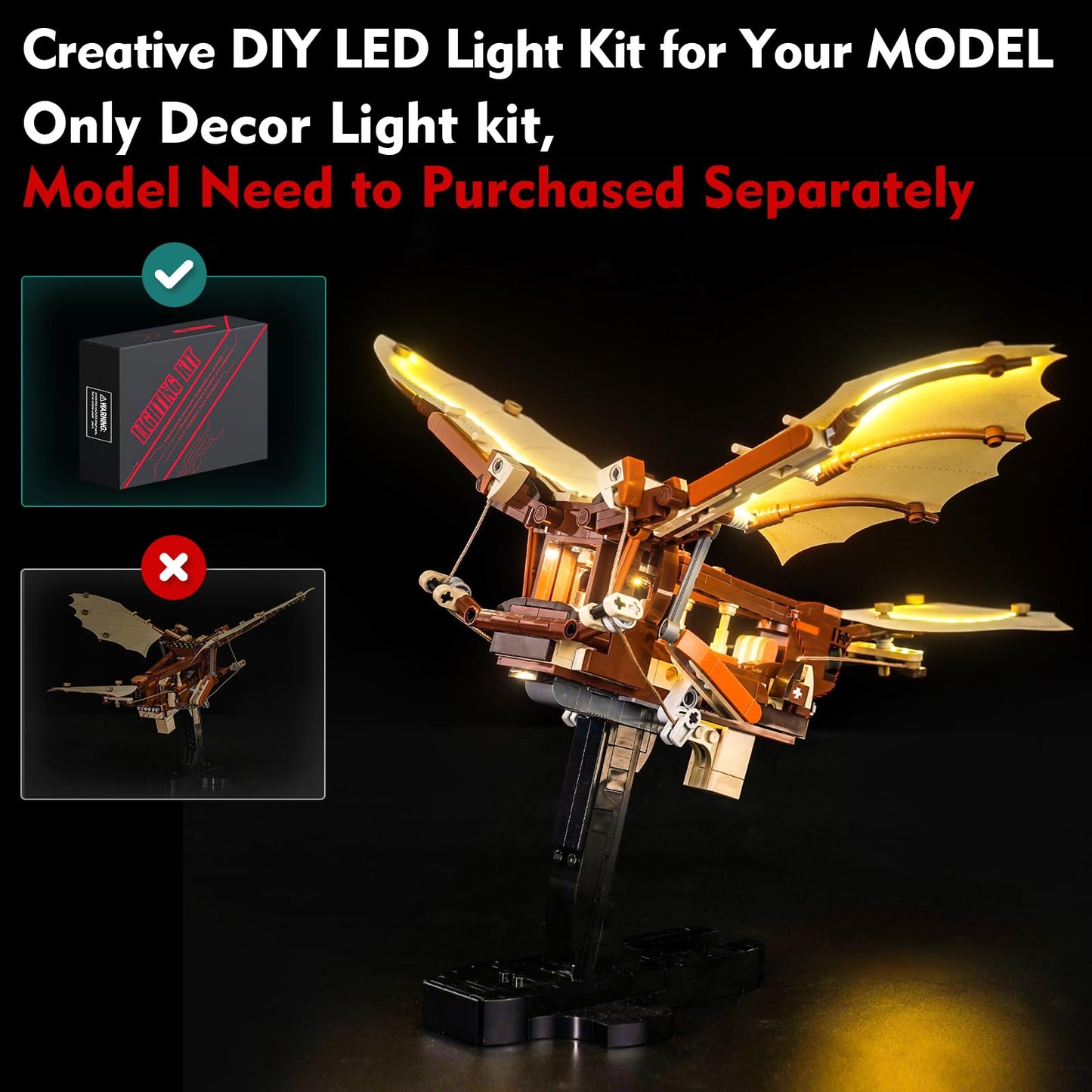 LocoLee Light kit Compatible with Lego Leonardo da Vinci's Flying Machine - No Model Only Light, LED Lighting Accessories Compatible with Lego The Flying Machine of Leonardo da Vinci 10363