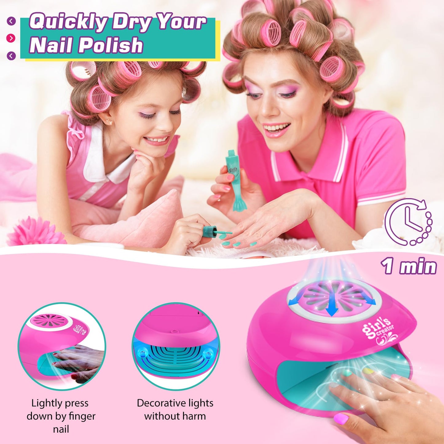Amagoing Kids Nail Polish Set for Girls, Girls Nail Kit Ages 7-12 with Nail Dryer, Quick-Dry Nail Polish, Nail Art Pens, Cartoon Press on Nail, Makeup Bag, Spa Manicures Birthday Christmas Gift Toy