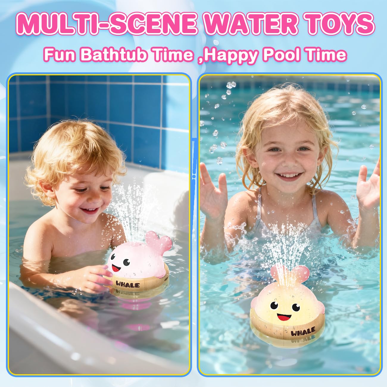 Baby Bath Toys, Light Up Rechargeable Whale Bath Toy Sprinkler for Kids 1-3, Toddler Outdoor Pool Water Table Bathtub Toys for Girl & Boy 6-12-18 Months, Birthday Gifts for Girls 1 2 3 Year Old