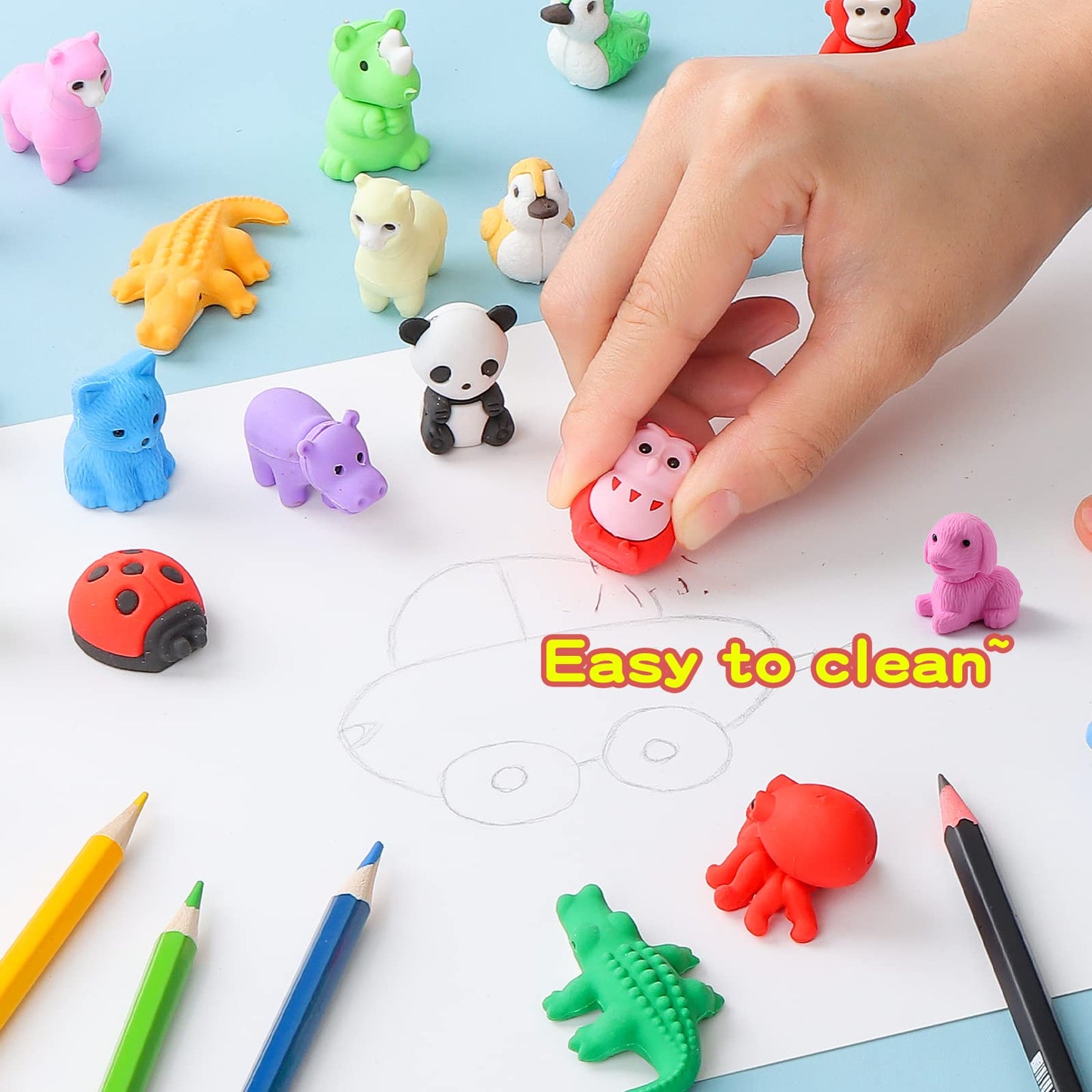 Kleeblatt 40Pcs Animal Erasers Desk Pets for Kids Assembled Eraser 3D Puzzle Erasers Classroom Prizes,Class Pets,Party Favors
