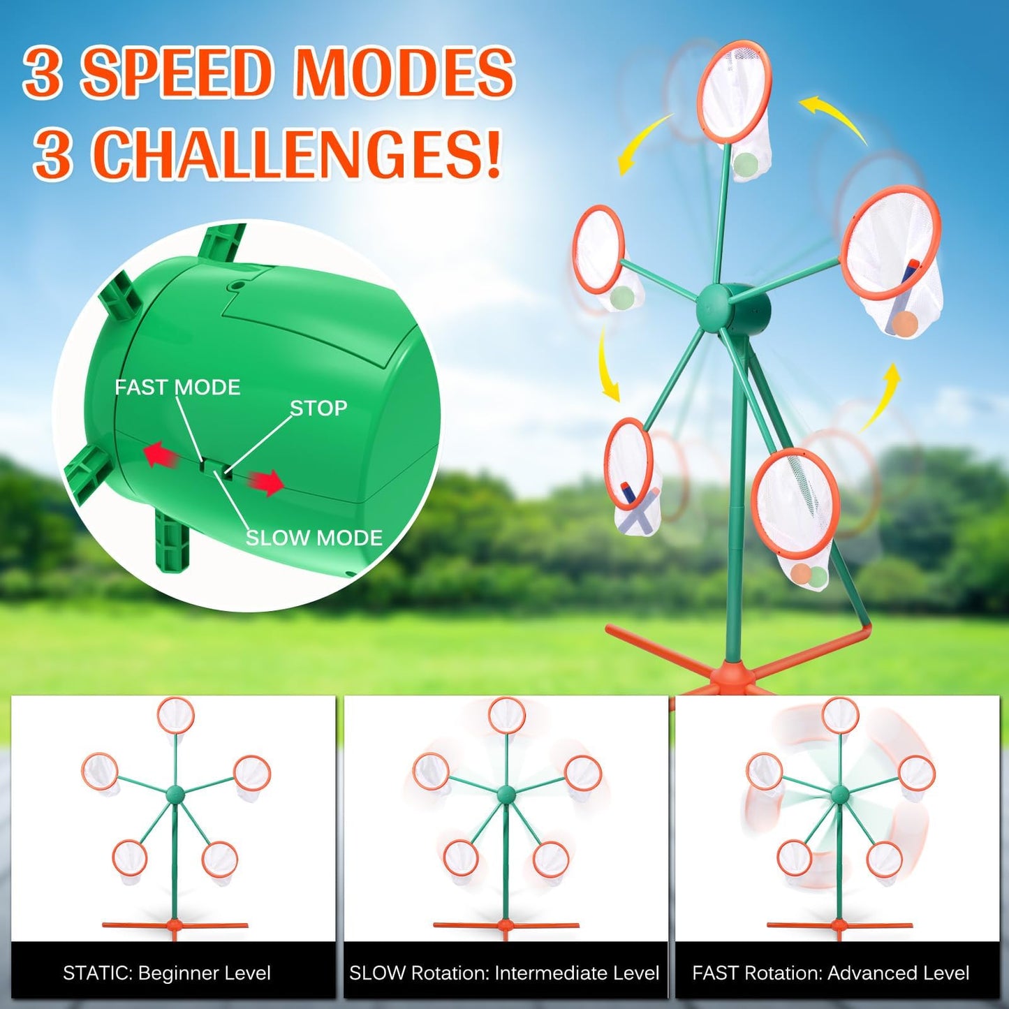 Kids Shooting Target for Nerf Gun Party - Moving Rotating Shooting Practice Game for Boys 8-12 5-7, Outdoor Indoor Large Spinning Windmill Target for Blaster, Toy Gun Accessories