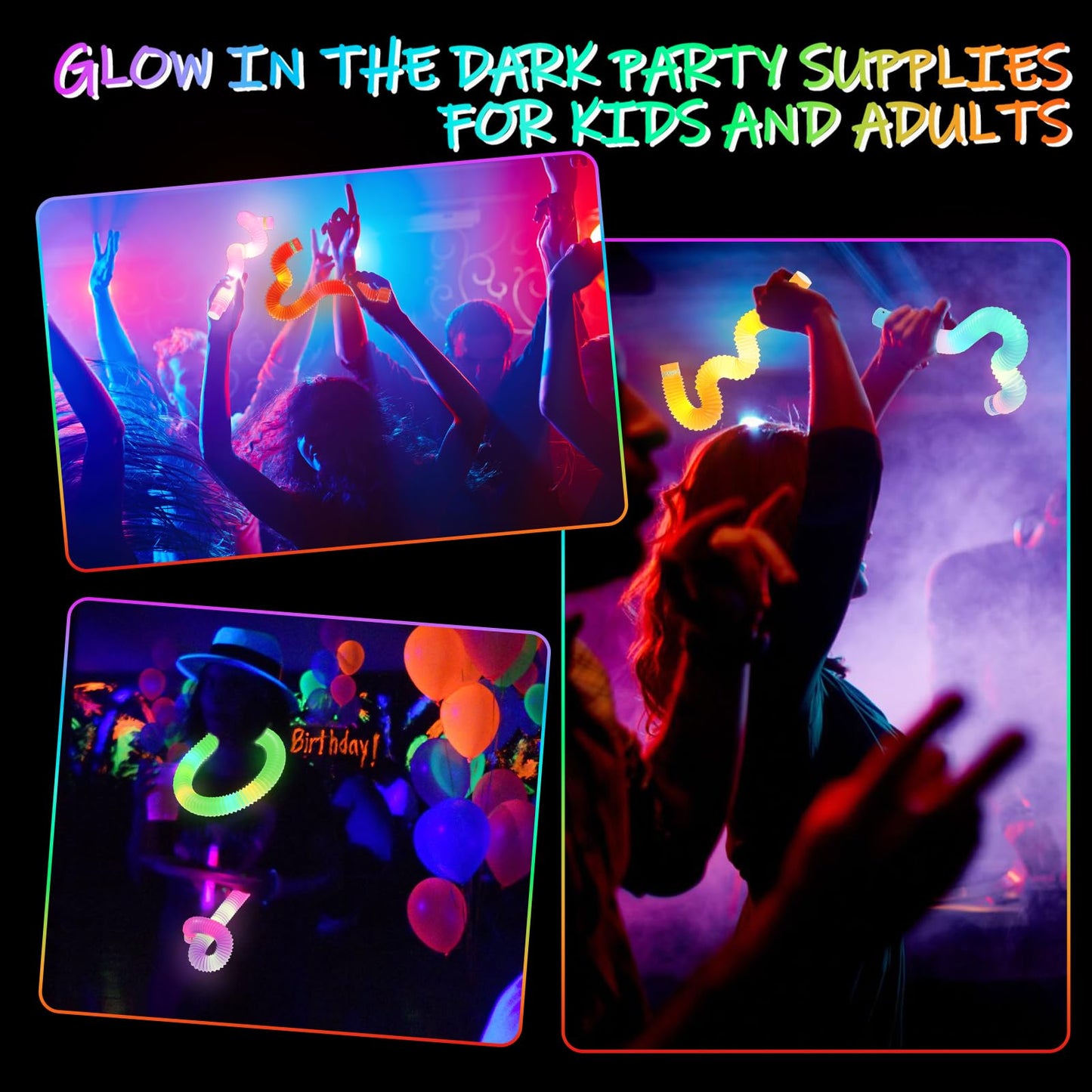 48 PCS HAMIMOS Light Up Pop Tubes Glow Sticks, Christmas Halloween Light Toys Party Decorations Supplies Favors for Kids, Sensory Toys Toddler Learning Activities for Boys Girls