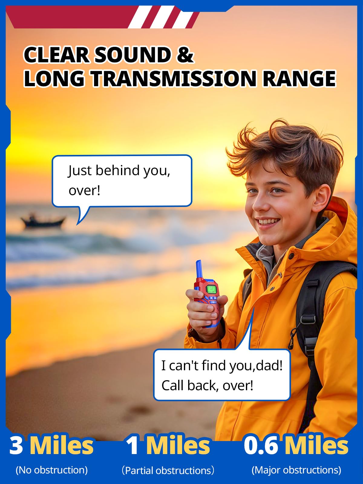 Inspireyes Walkie Talkies for Kids, Rechargeable Long Range 2 Way Radio, Outdoor Beach Camping Road Trip Role Play Toys for 3 4 5 8-12 Year Old Boys Birthday Xmas Gift for Kids, 3 Pack