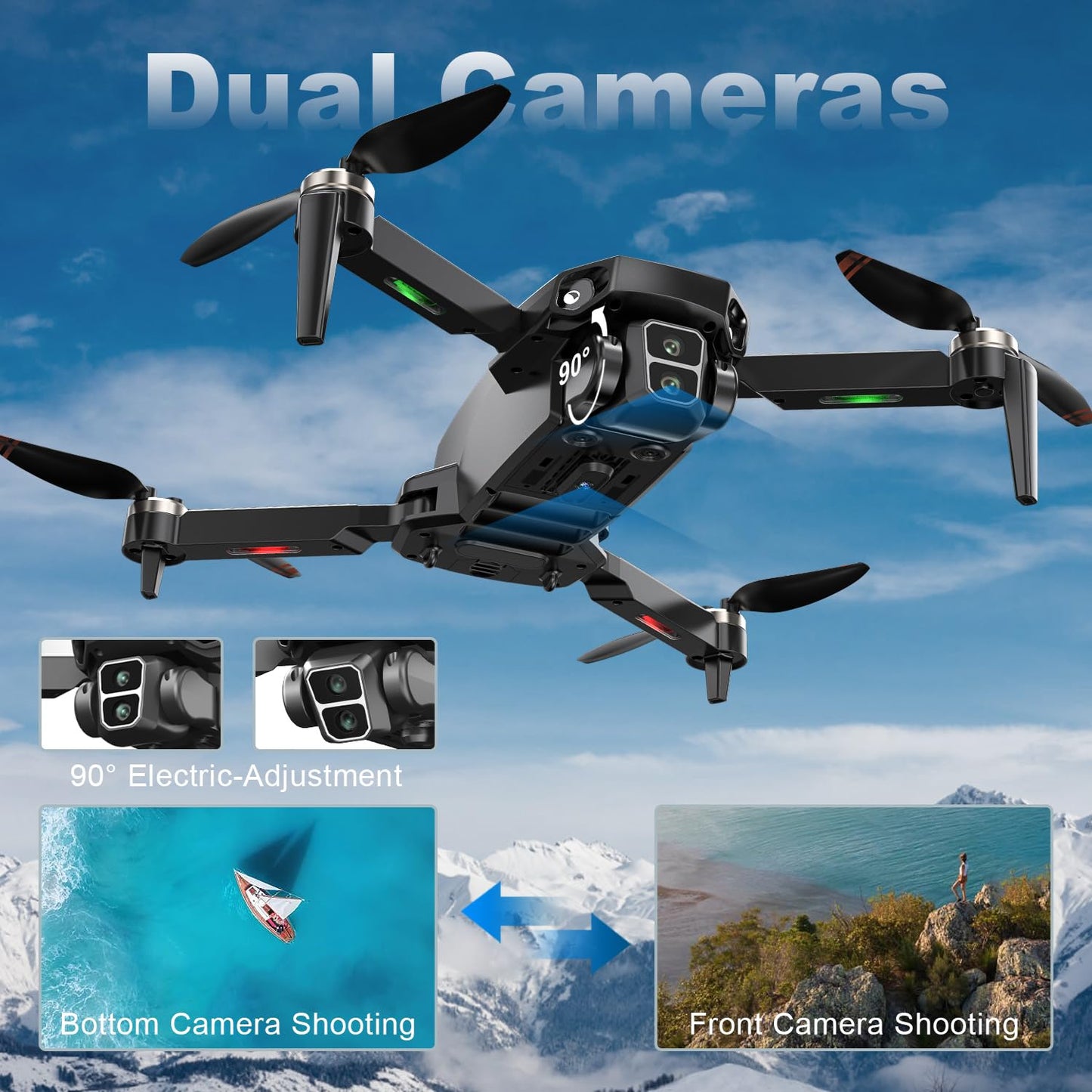 Drone with Camera for Adults 4K, Brushless Motor Drones for Kids Beginners, 60 Mins Flight, 130° Lens, FPV Foldable RC Quadcopter, Gesture Photography, Toys Gifts for Teen Boys Girls, Black