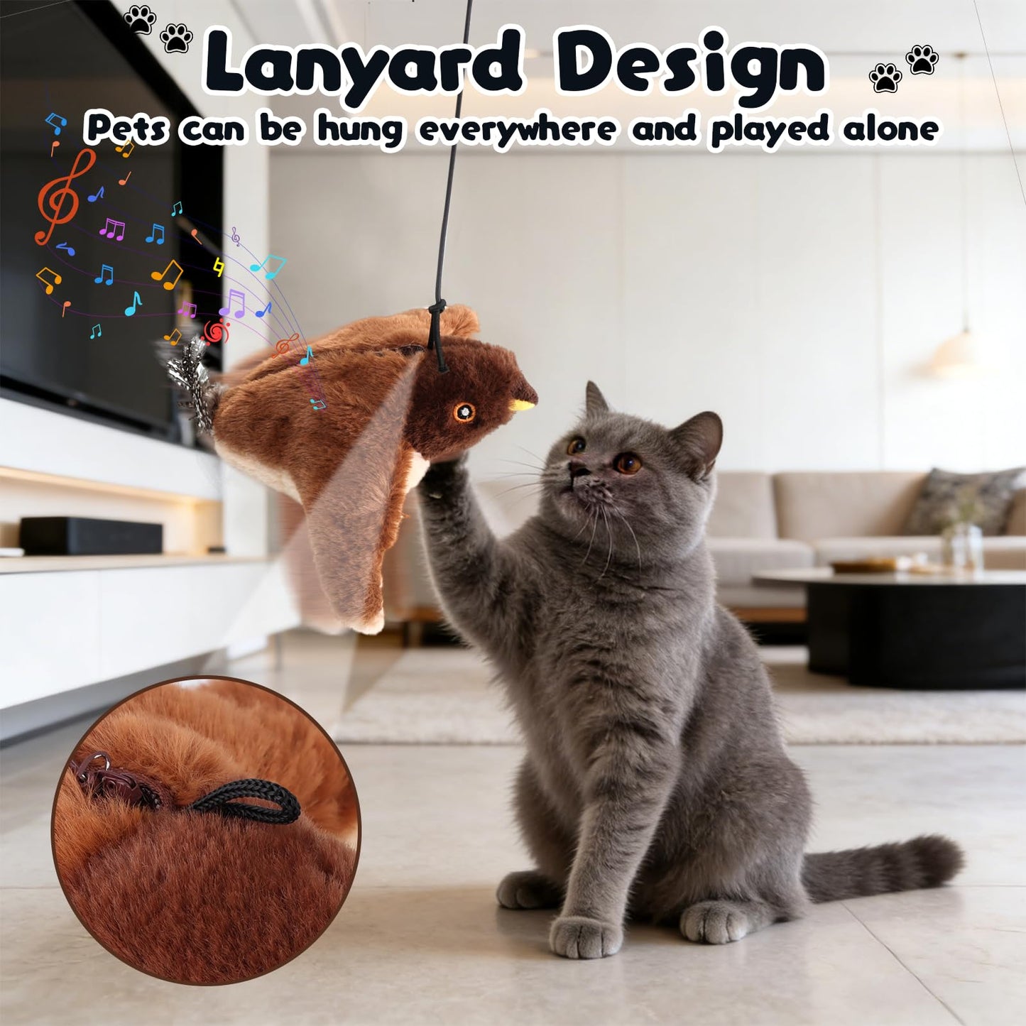 Pureadee Flappy Chase Cat Toy, 2026 New Interactive Chirping Flying Bird Cat Toy with Remote Control, Chirping Bird Cat Toy Flapping Wings, Flying Interactive Simulation Electric Cat Toy (Brown) (A)