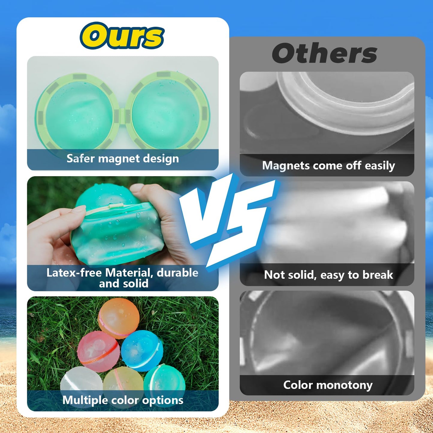WABALLO 12 Pack Reusable Water Balloons, Outdoor Summer Water Balls for Boys and Girls, Pool Beach Toys for Kids Ages 3-12