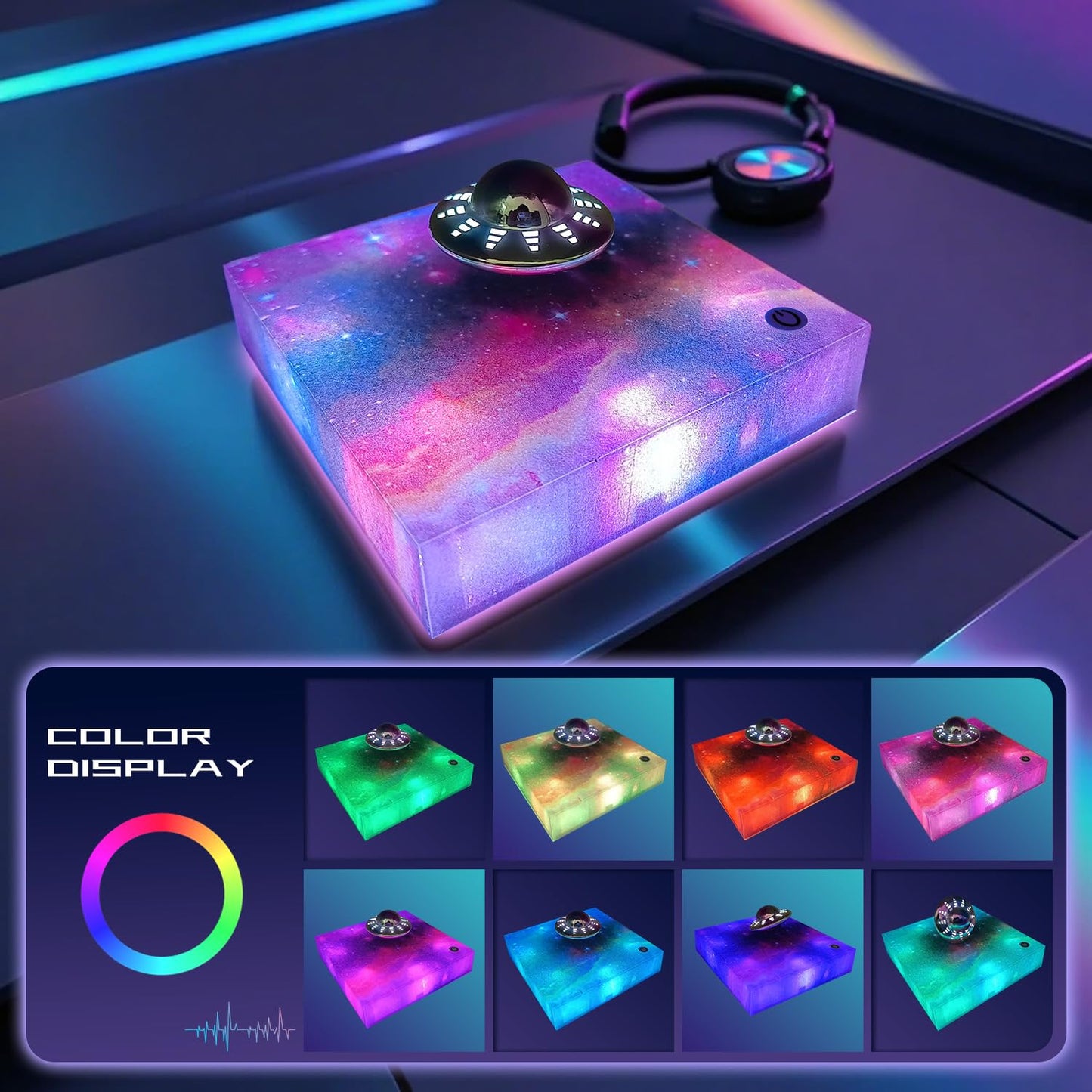 Poojaed Magnetic Levitating UFO Lamp, Floating 360°Rotating RGB Galaxy Light Display, Cool Tech Gadgets Desk Decor for Office Home Esports Room, Amazing Gift for Men Girls