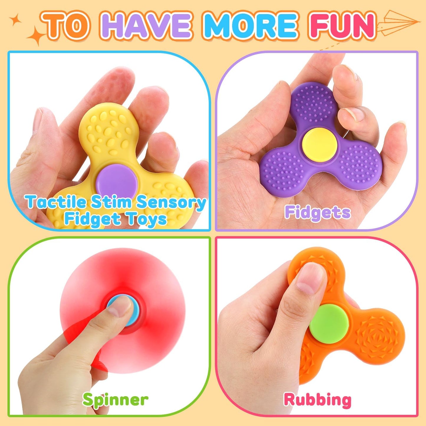 24 Pack Sensory Fidget Toys for Kids in Bulk, Mini Fidget Spinners for Adults with Autism ADHD, Quiet Classroom Prize Autism Toys Stress Relief Fidgets Desk Office Toys