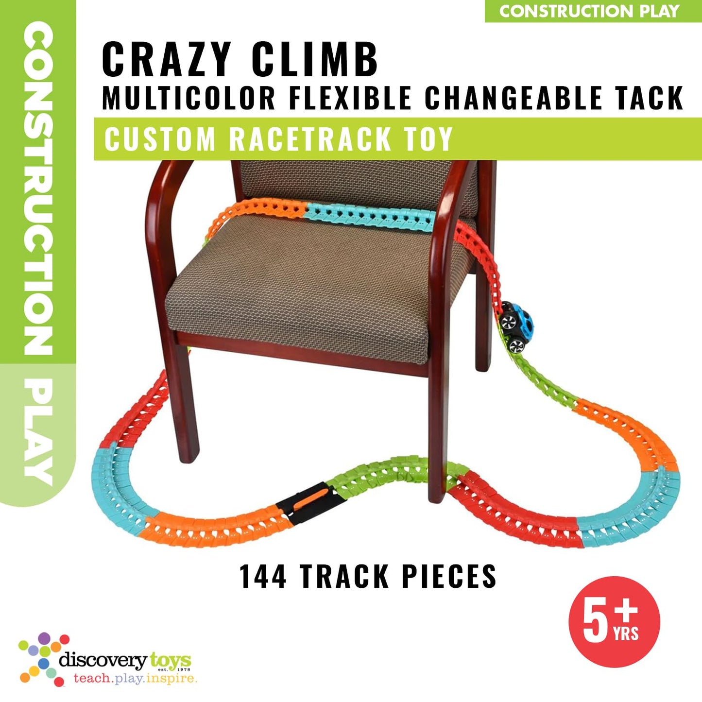 Discovery Toys – Crazy Climb Track | Car Track Set with LED Light-Up Race Car | Interchangeable Car Shells | Multicolor Flexible Changeable Track | Custom Racetrack Toy | 5+ yrs