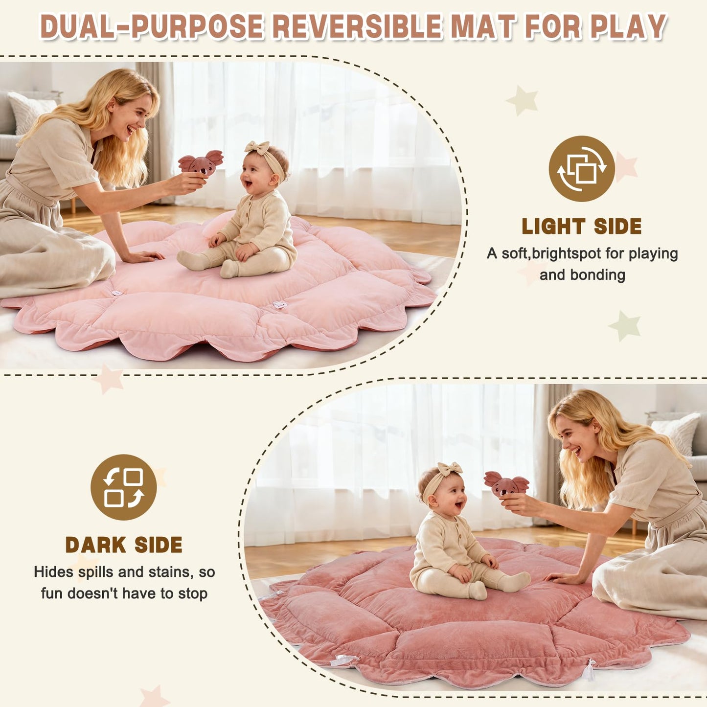 5-in-1 Baby Activity Gym & Play Mat with 6 Hanging Toys, Tummy Time Mat & Cards - Extra Large, Reversible Machine Washable Pad - Gift for Newborns, Infants 0-12 Months, Pink