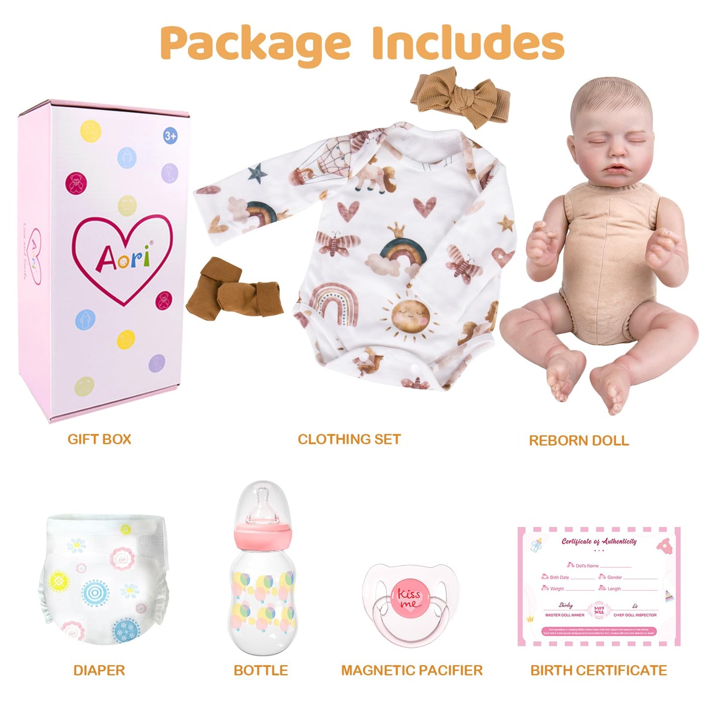 Aori Lifelike Reborn Baby Dolls Real Life Realistic Baby Dolls 20 '' Sleeping Newborn Baby Girl with Rainbow Doll Clothes for Girls 3+