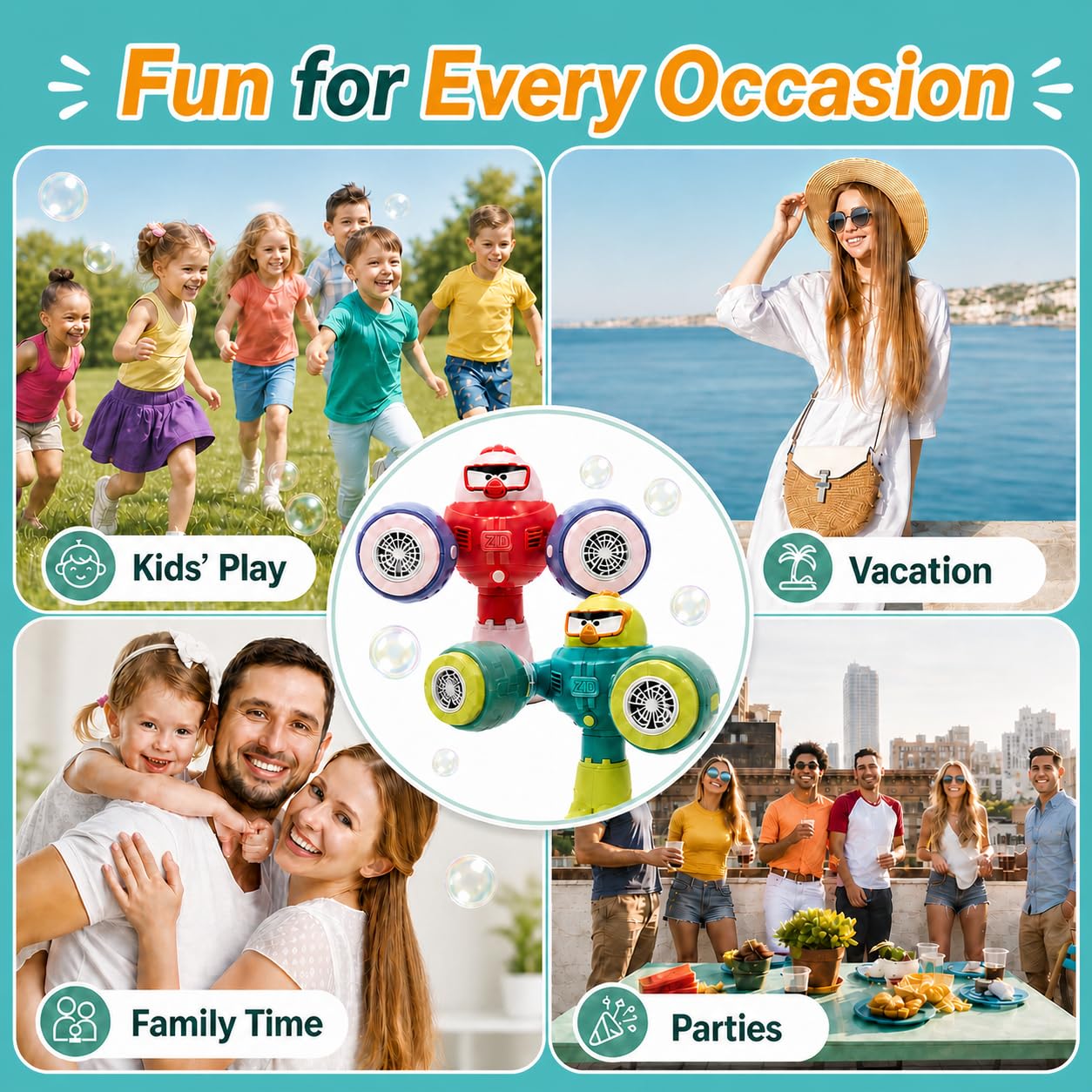 Bubble Gun for Kids 2 Pack, Automatic Bubble Machine, Rechargeable Dual-Outlet Blaster with LED for Yard Beach Party Outdoor Toys for Ages 4-8
