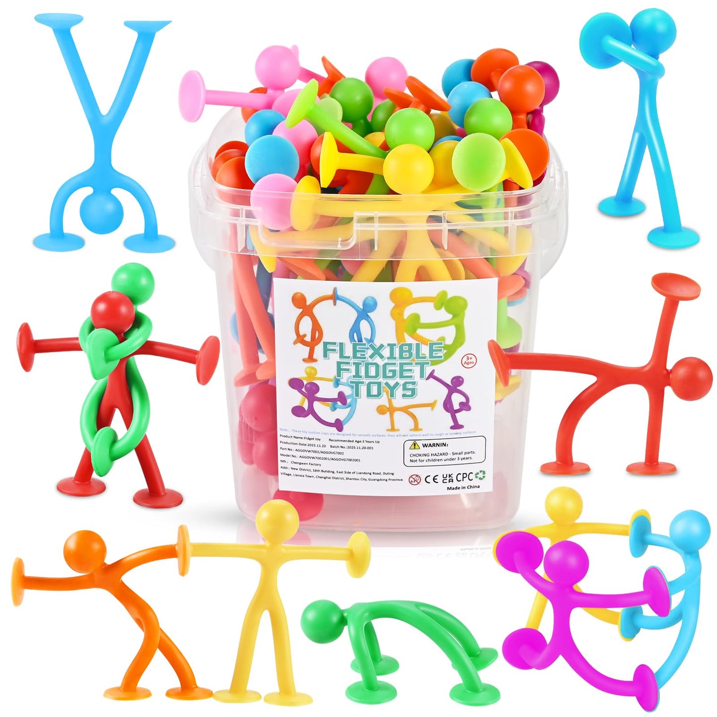GOLDGE 50 Pack Suction Cup Fidget Toys Set,Humanoid Sensory Toys for Kids with Autism, ADHD, & Stress Relief, Bath & Travel Toys for Classroom,Party Favors, Stocking Stuffers for Boys Girls