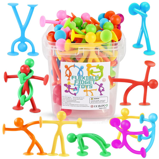 GOLDGE 50 Pack Suction Cup Fidget Toys Set,Humanoid Sensory Toys for Kids with Autism, ADHD, & Stress Relief, Bath & Travel Toys for Classroom,Party Favors, Stocking Stuffers for Boys Girls