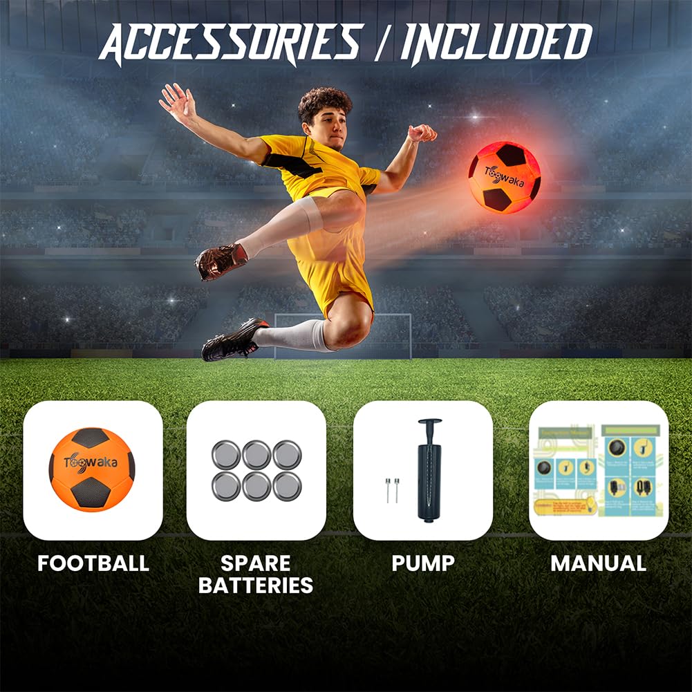 Toowaka Light up Soccer Ball,Glow in The Dark Soccerball with LED Lights Pre-Installed-Batteries Included(Size 5)