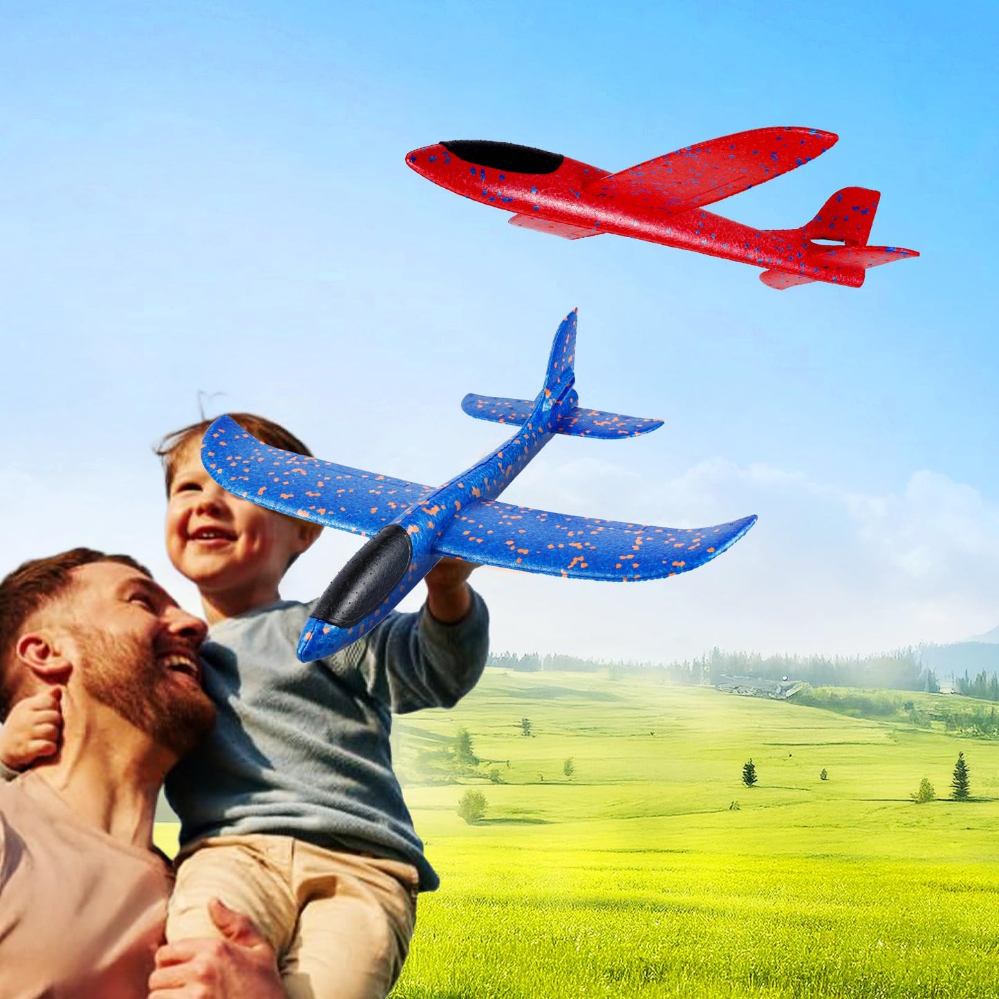 IJRPLM 2 Pack Airplane Toys, 17.5" Large Throwing Foam Plane, 2 Flight Mode Glider Plane, Foam Airplanes for Kids, Outdoor Sport Toys Birthday Party Favors, Gifts for 3-7 Year Olds Boy