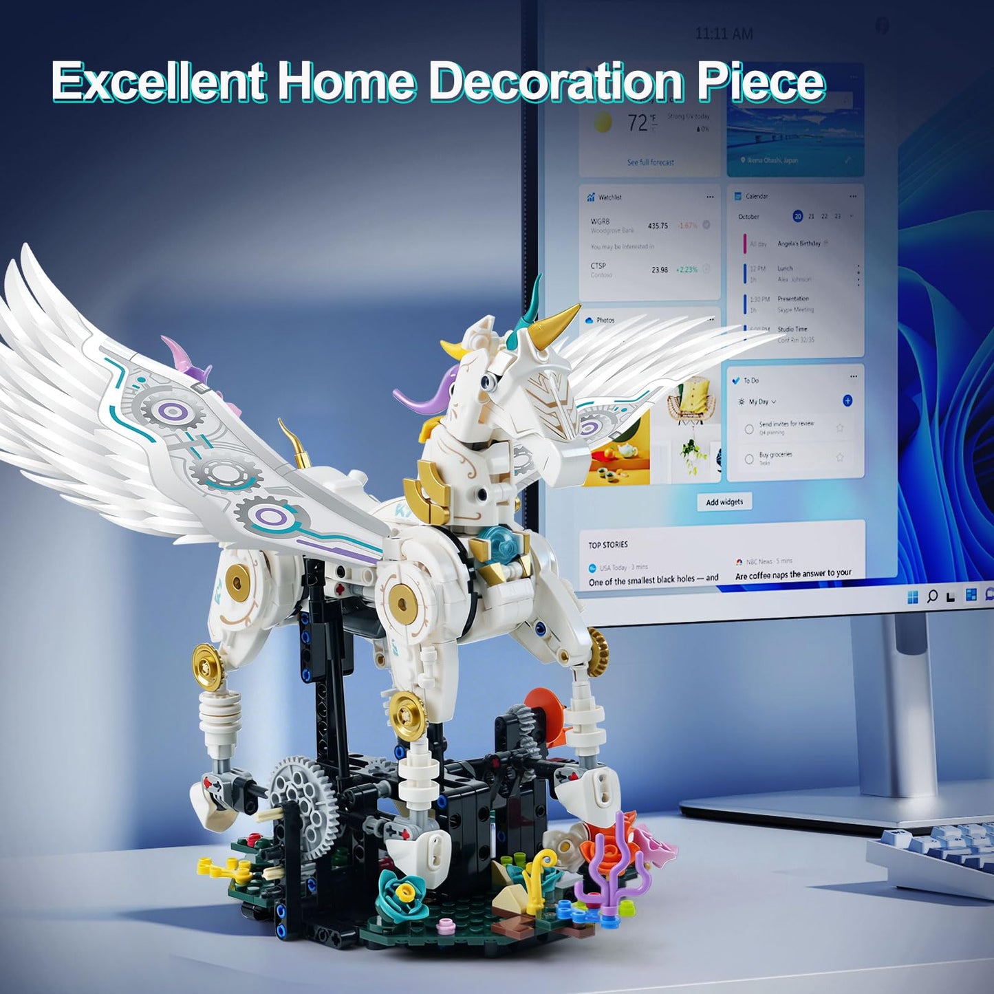 Gaitel Unicorn Building Blocks Set - STEM Toys for Girls & Boys Ages 8-14+, Crank-Powered Movement, Movable Wings & Legs, Flower Base, Birthday Gift for Kids & Adults, Home/Office Decor(817+Pieces)