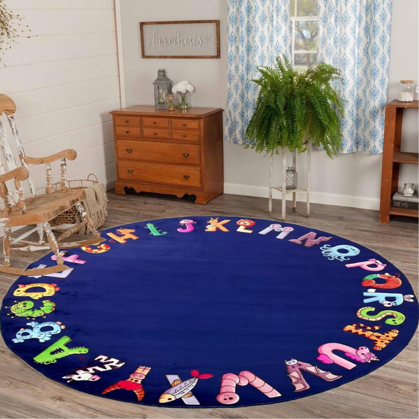 Round Kids Play Rug, ABC Rugs for Kids, Toddlers and Baby, Nursery Area Rug Soft Crawling Play Mat, Non Slip Circle Alphabet Educational Carpet for Children Playroom Classroom Bedroom Decor